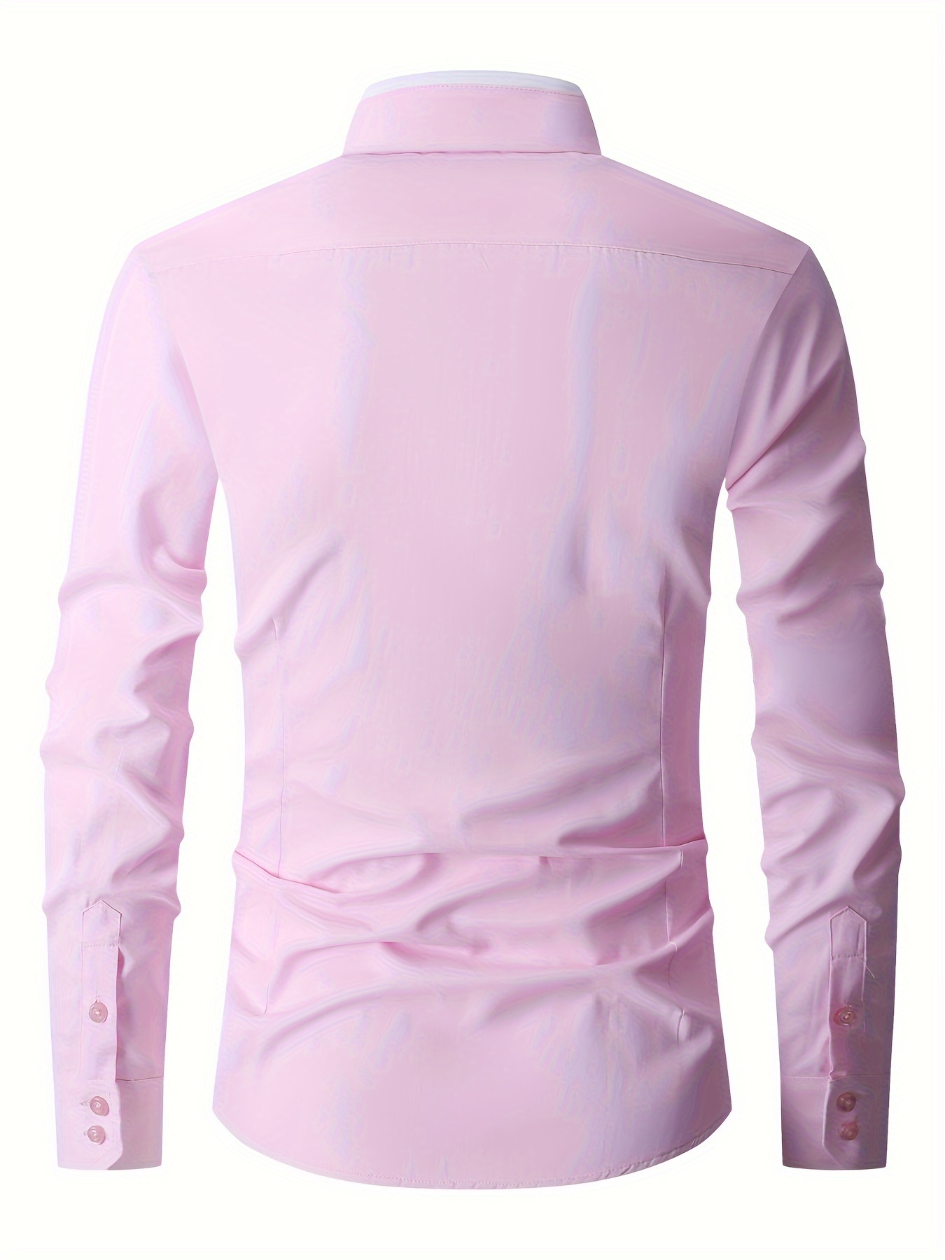elegant color block mens slim fit long sleeve button up shirt with fake chest pocket spring fall mens formal dress shirt details 6