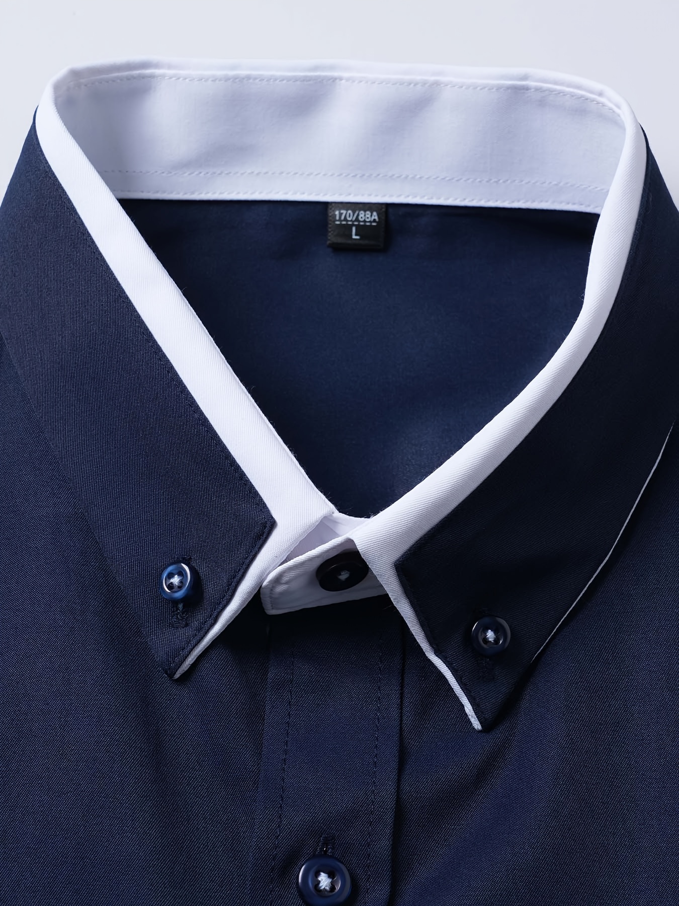 elegant color block mens slim fit long sleeve button up shirt with fake chest pocket spring fall mens formal dress shirt details 13