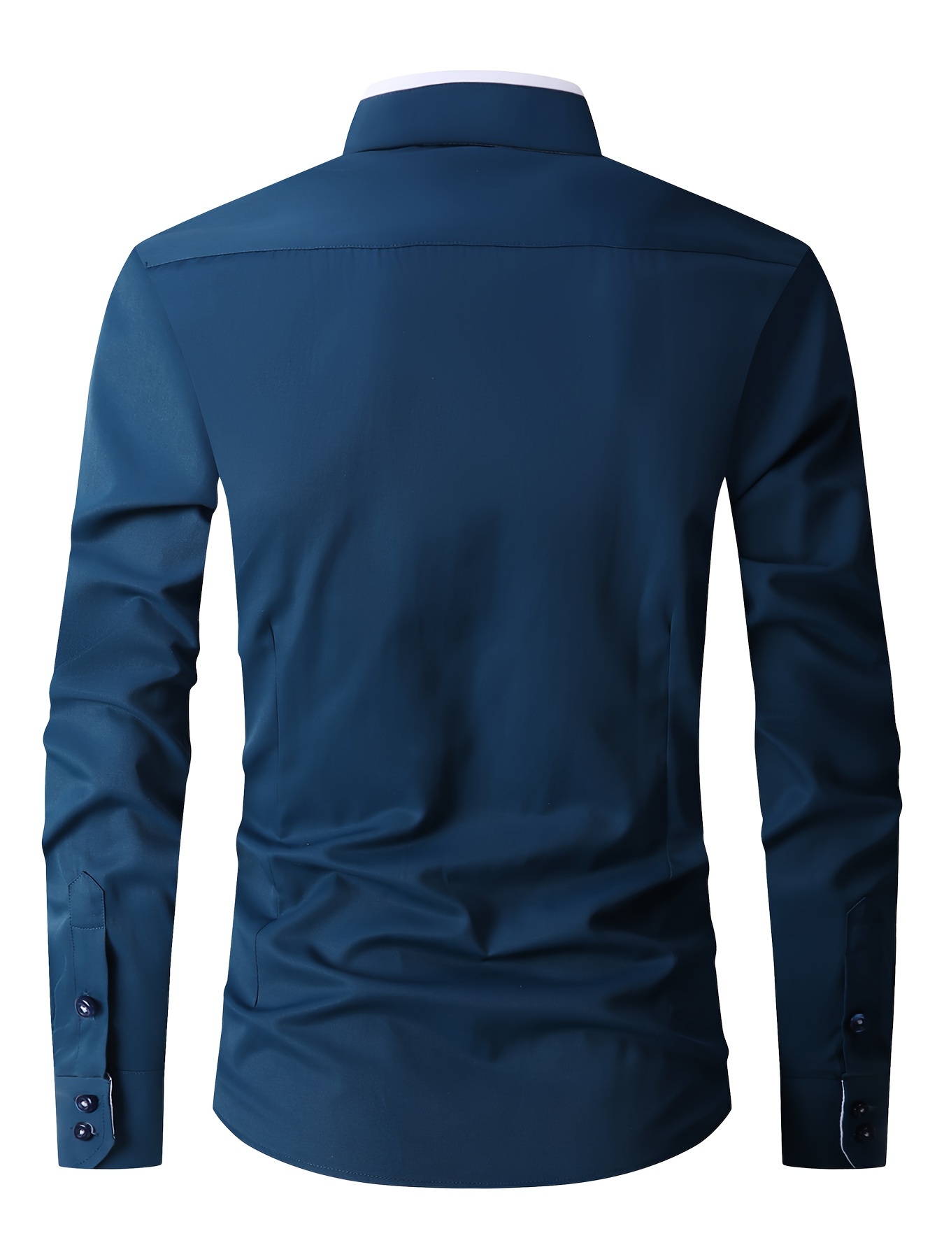 elegant color block mens slim fit long sleeve button up shirt with fake chest pocket spring fall mens formal dress shirt details 16