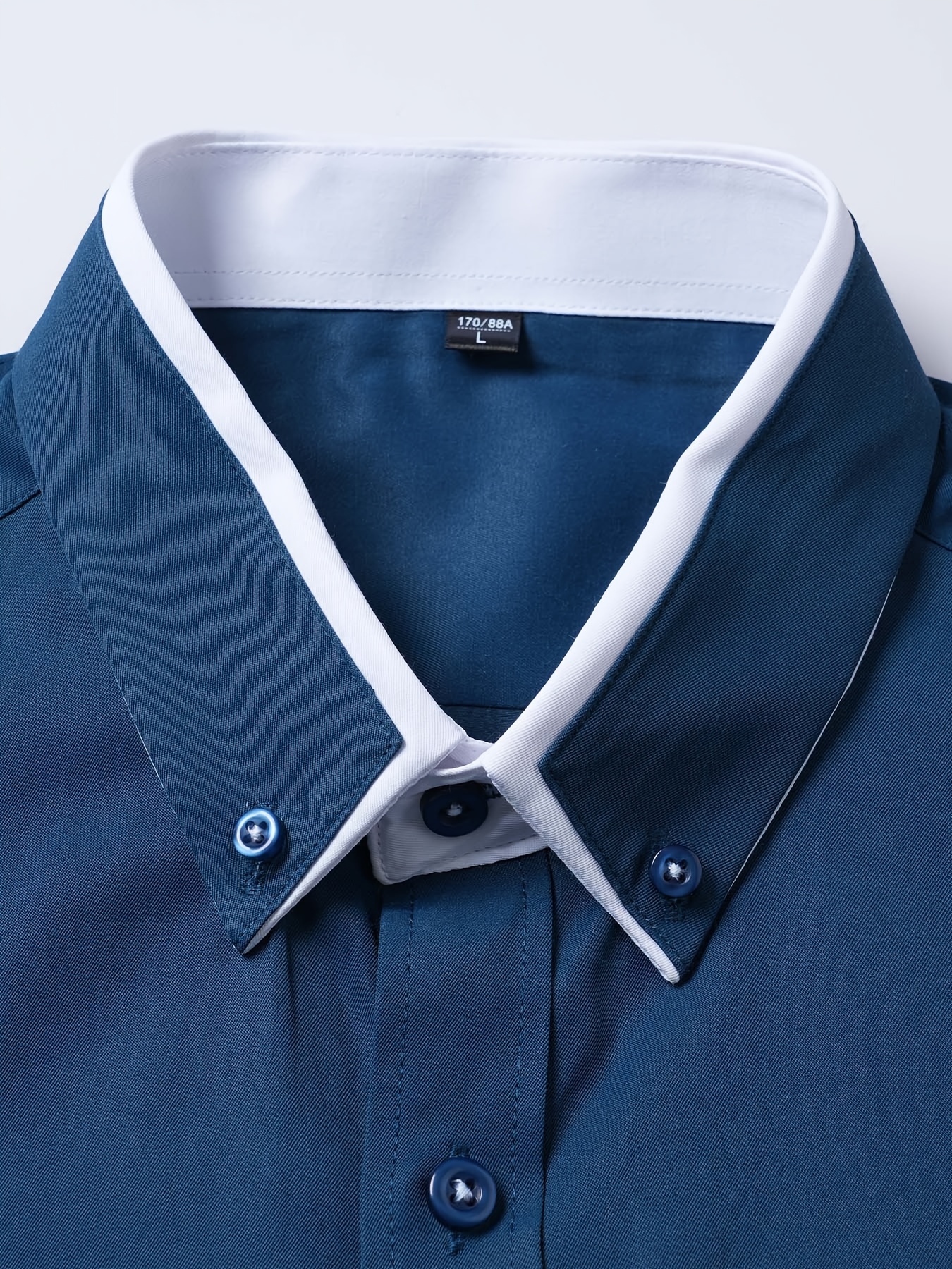 elegant color block mens slim fit long sleeve button up shirt with fake chest pocket spring fall mens formal dress shirt details 18