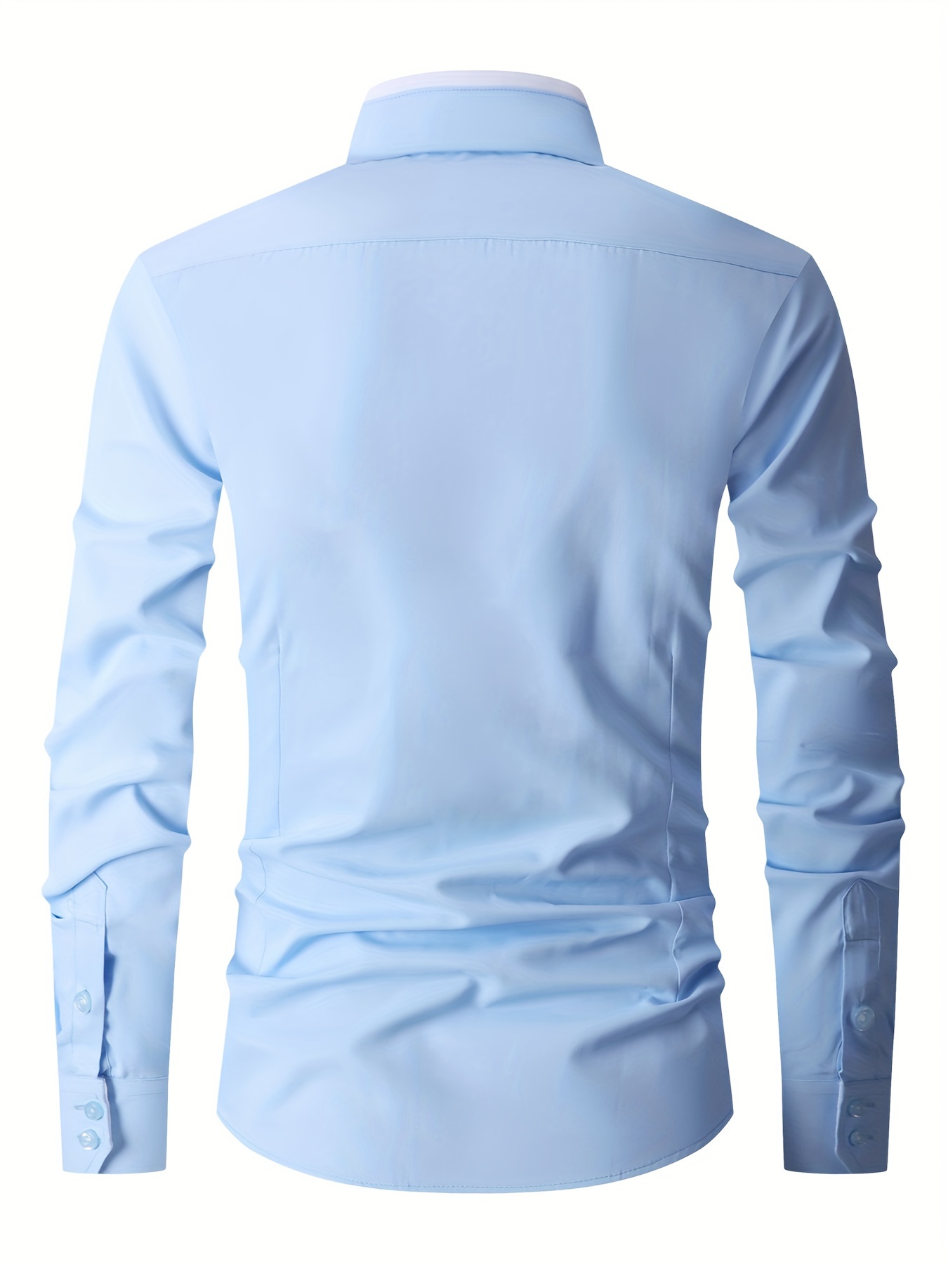 elegant color block mens slim fit long sleeve button up shirt with fake chest pocket spring fall mens formal dress shirt details 21