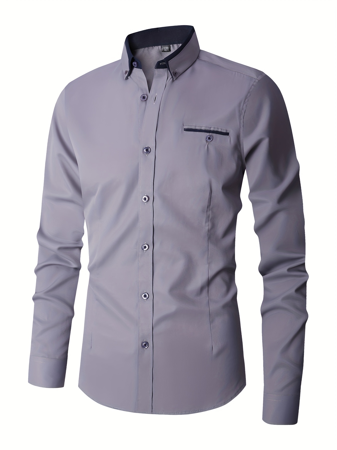 elegant color block mens slim fit long sleeve button up shirt with fake chest pocket spring fall mens formal dress shirt details 27
