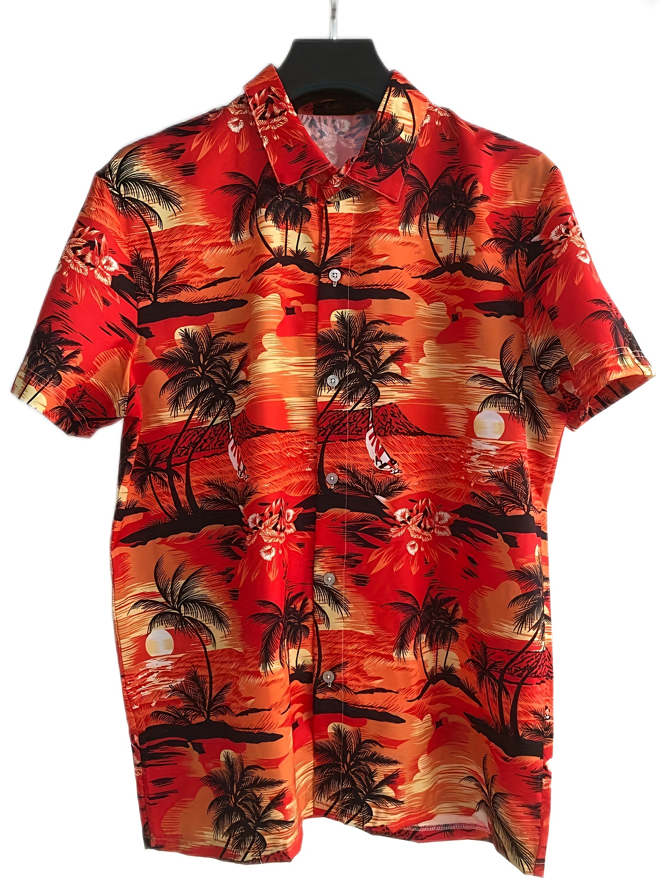 mens hawaiian shirt tropical island pattern short sleeves casual button up for vacation and beach resorts details 2