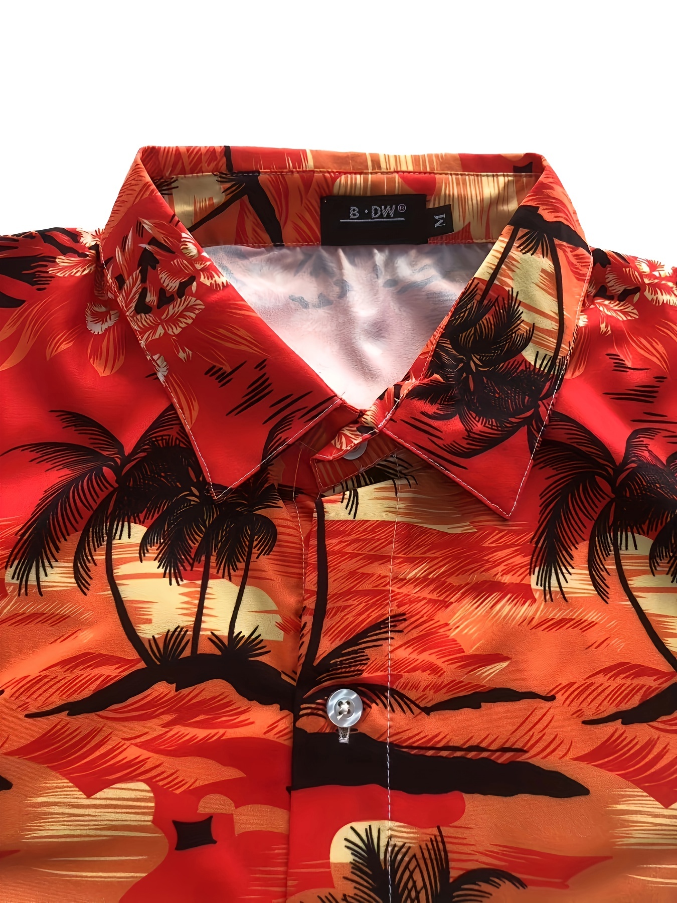 mens hawaiian shirt tropical island pattern short sleeves casual button up for vacation and beach resorts details 3