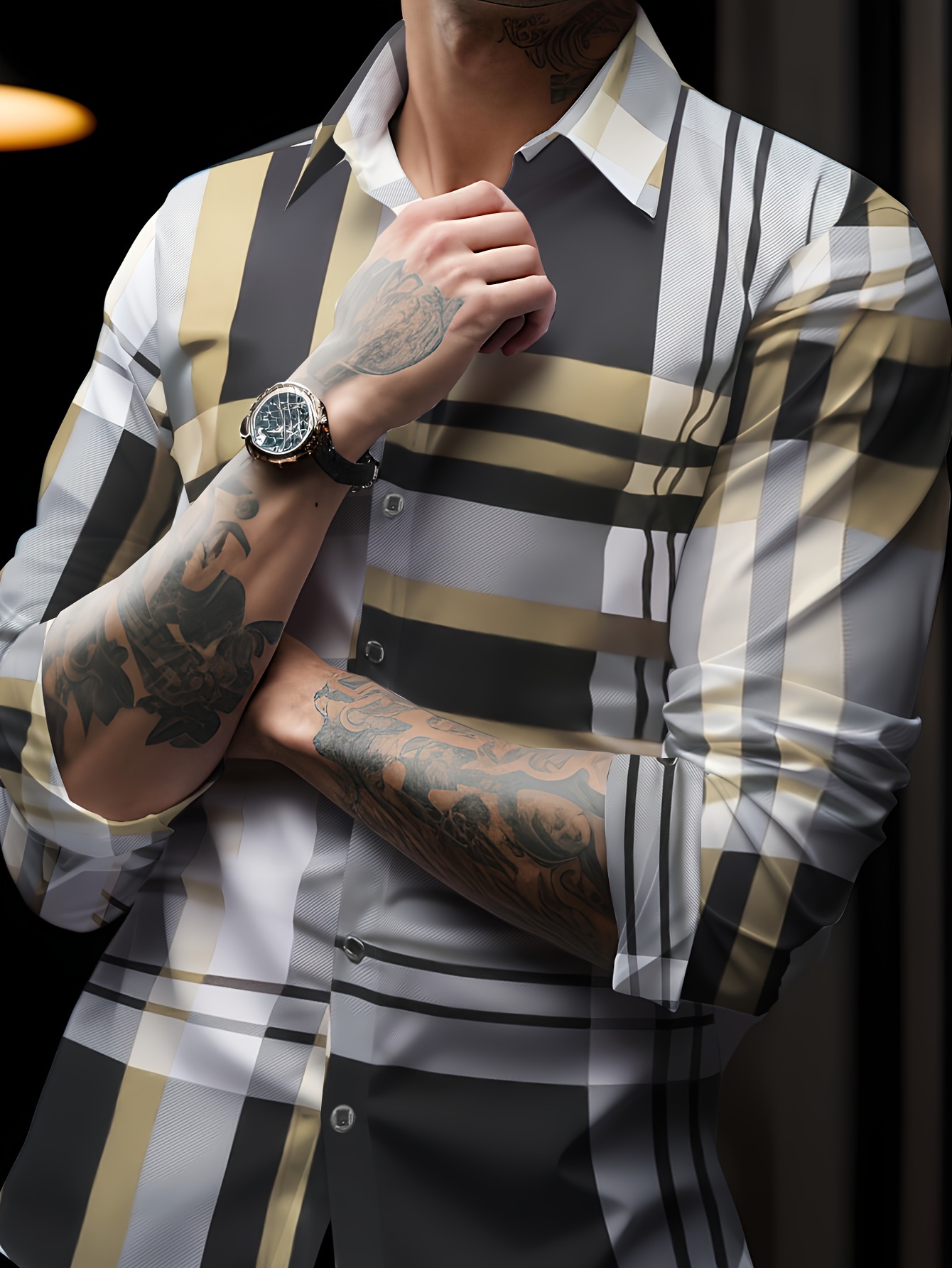 mens semi formal non stretch long sleeve turndown collar shirt male clothes for spring and summer details 0
