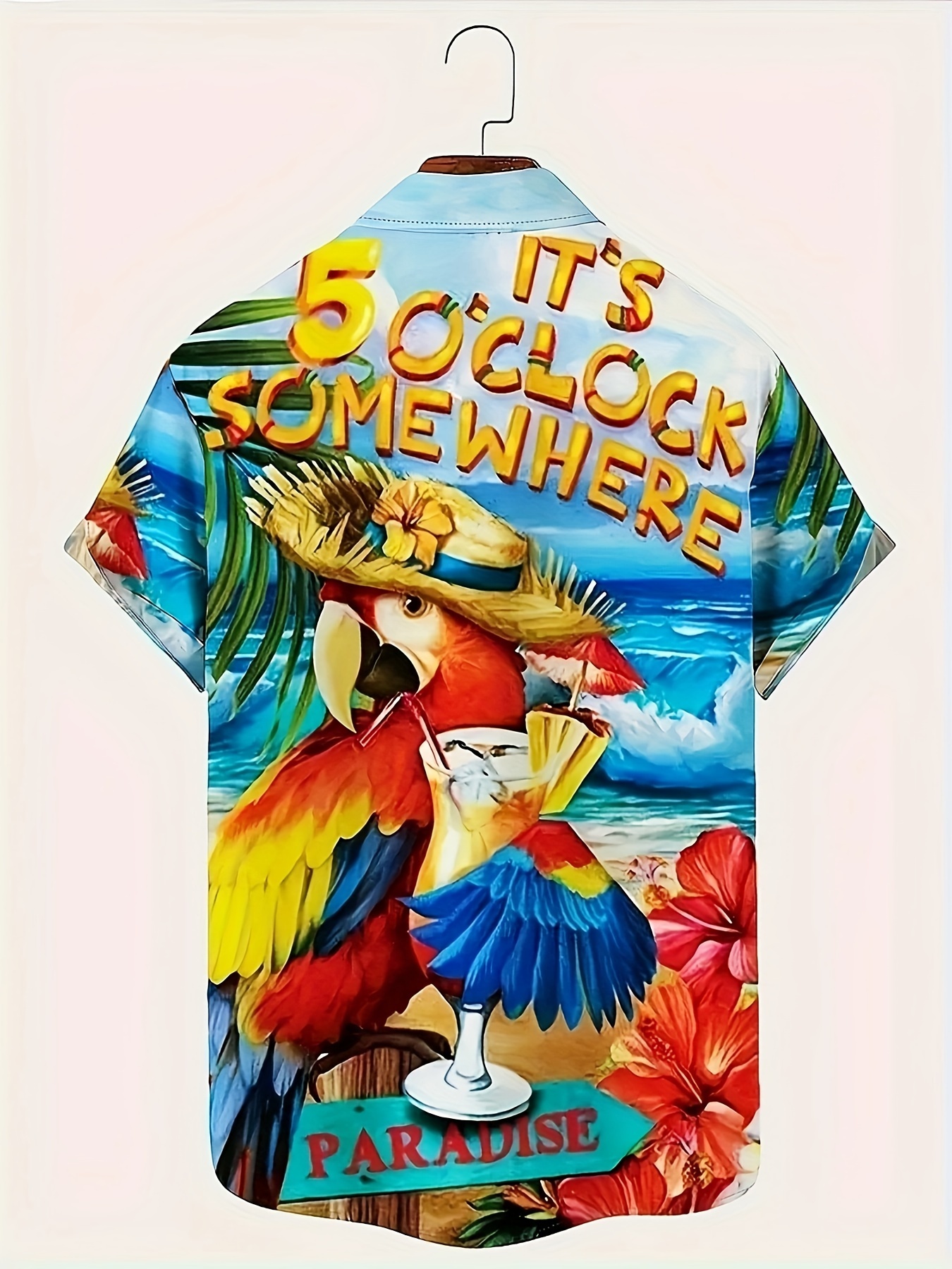 parrot graphic print mens creative top casual non stretch short sleeve lapel shirt mans clothes for summer outdoor details 1