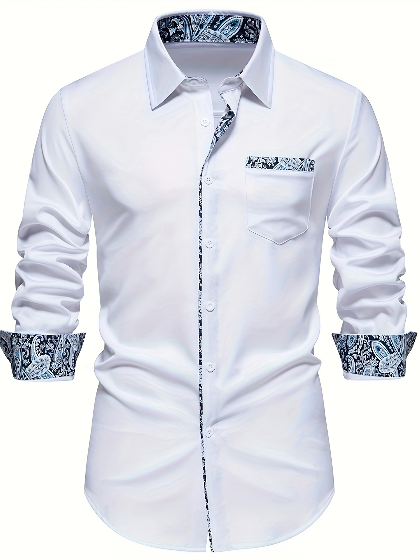 paisley pattern design mens chic daily long sleeve button up shirt with chest pocket spring fall dating dress details 11
