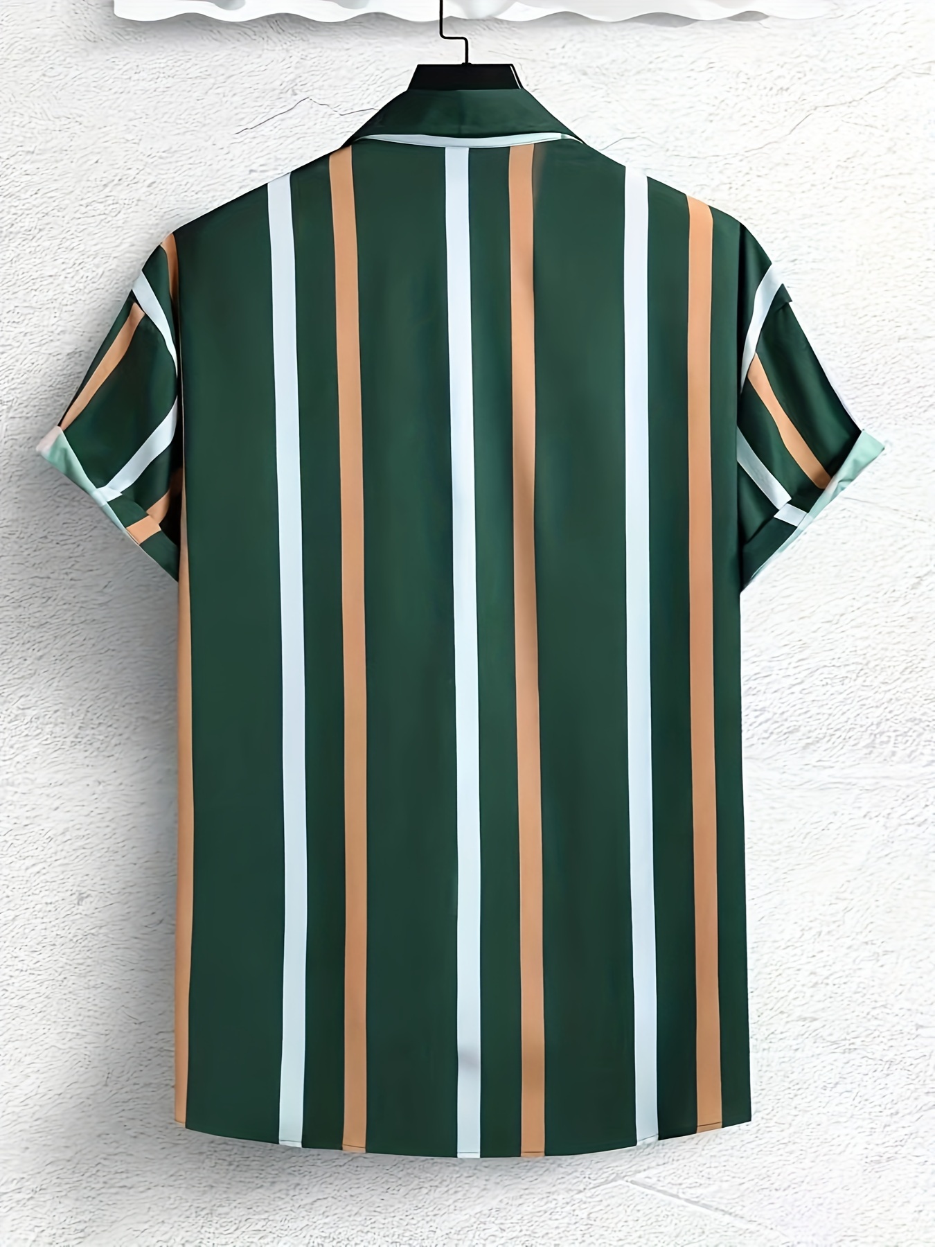 mens stripe turndown collar short sleeve shirt trendy comfy shirt for summer details 1