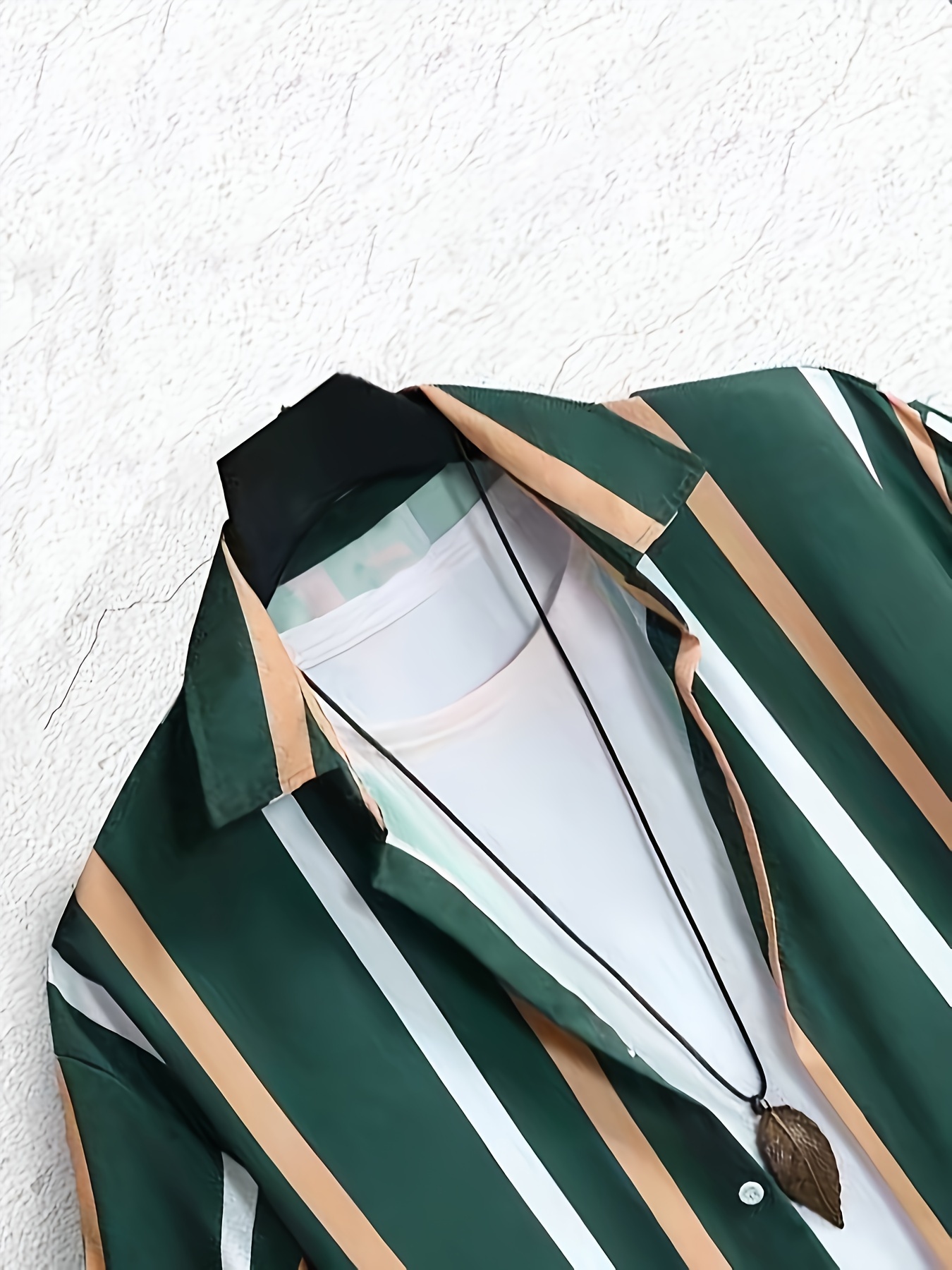 mens stripe turndown collar short sleeve shirt trendy comfy shirt for summer details 2