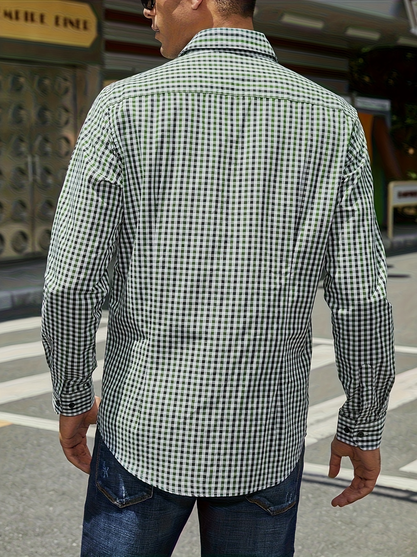 plaid pattern mens cotton casual long sleeve button up shirt mens leisurewear spring fall outdoor details 7