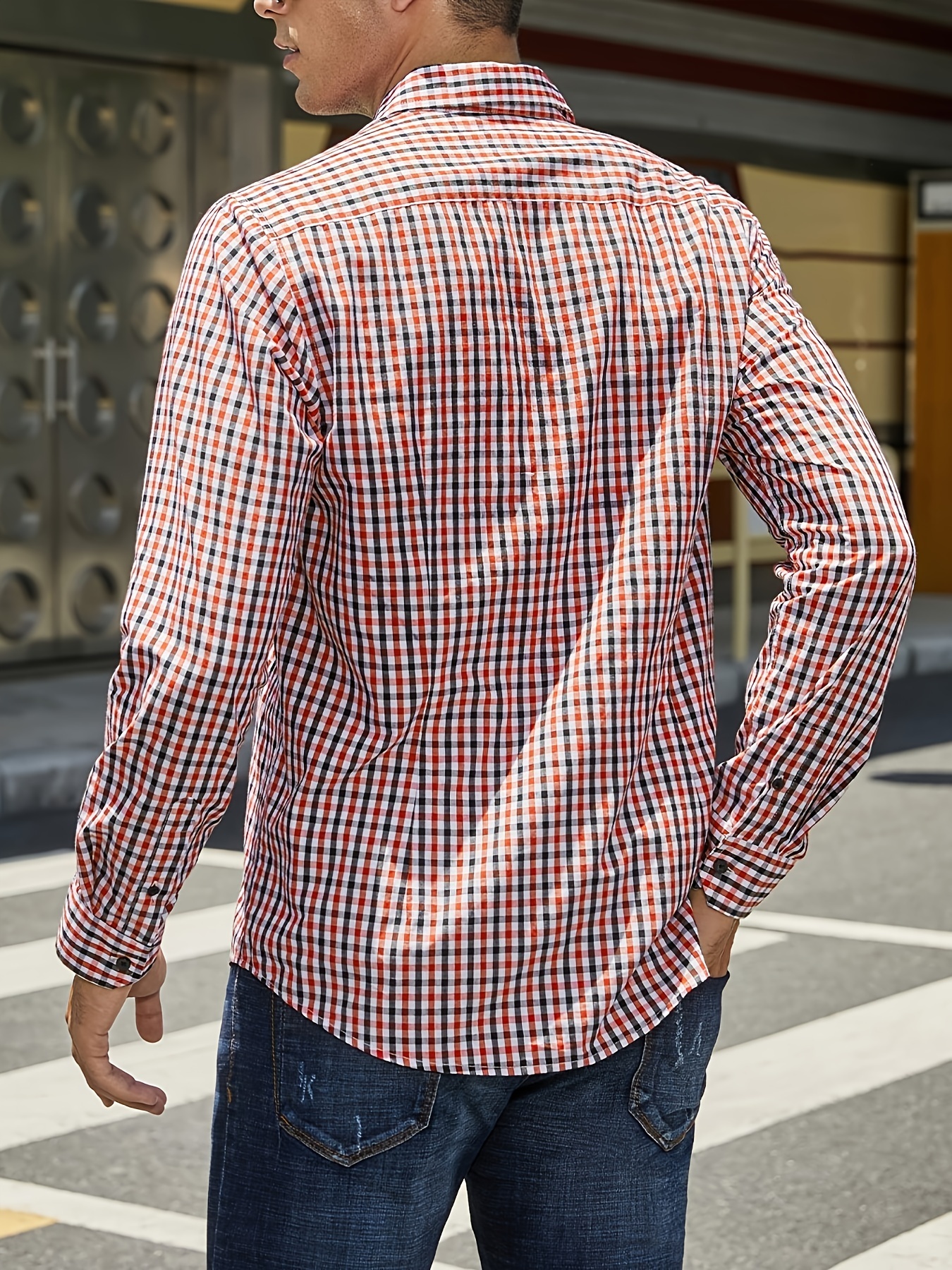 plaid pattern mens cotton casual long sleeve button up shirt mens leisurewear spring fall outdoor details 55