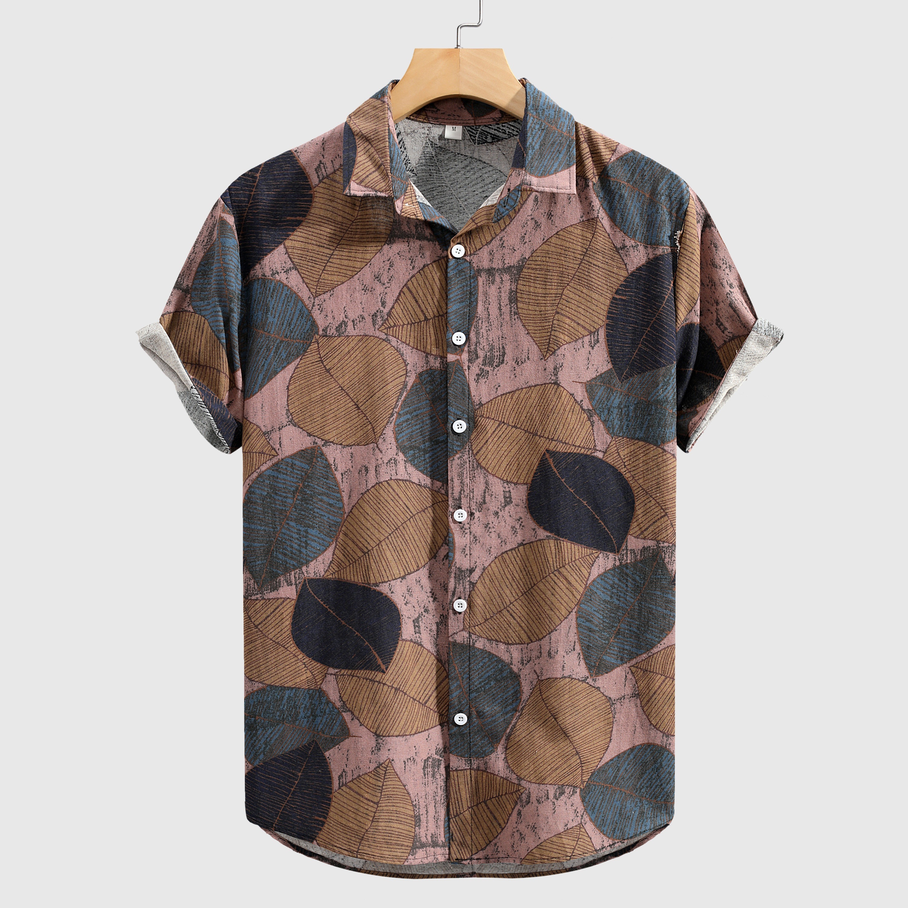 mens stylish loose cotton blend floral print shirt casual breathable lapel button up short sleeve shirt for summer outdoor activities details 12