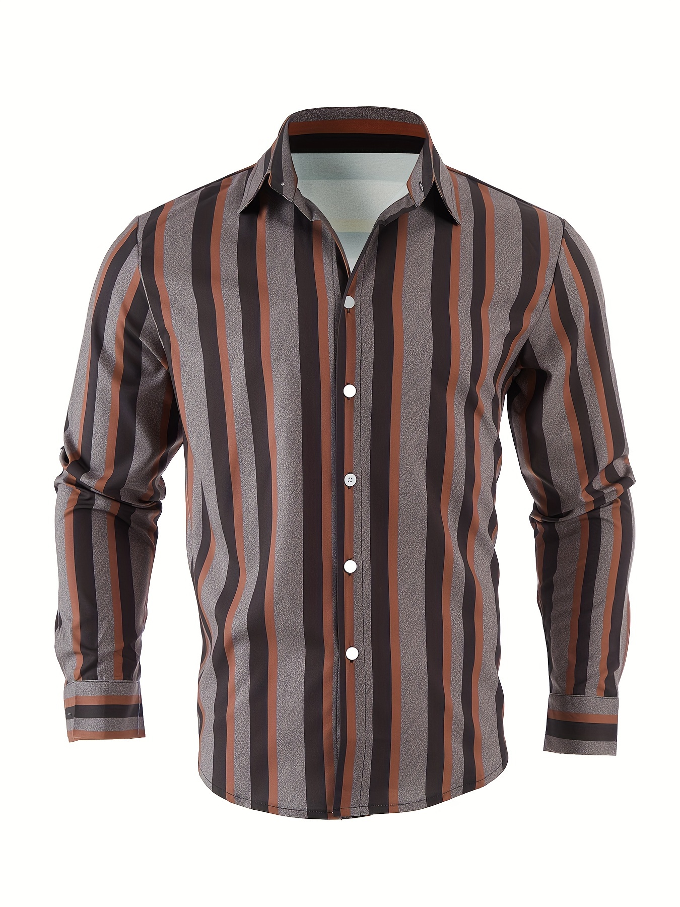 mens classic design striped long sleeve button up shirt for business occasions spring fall mens clothing details 0