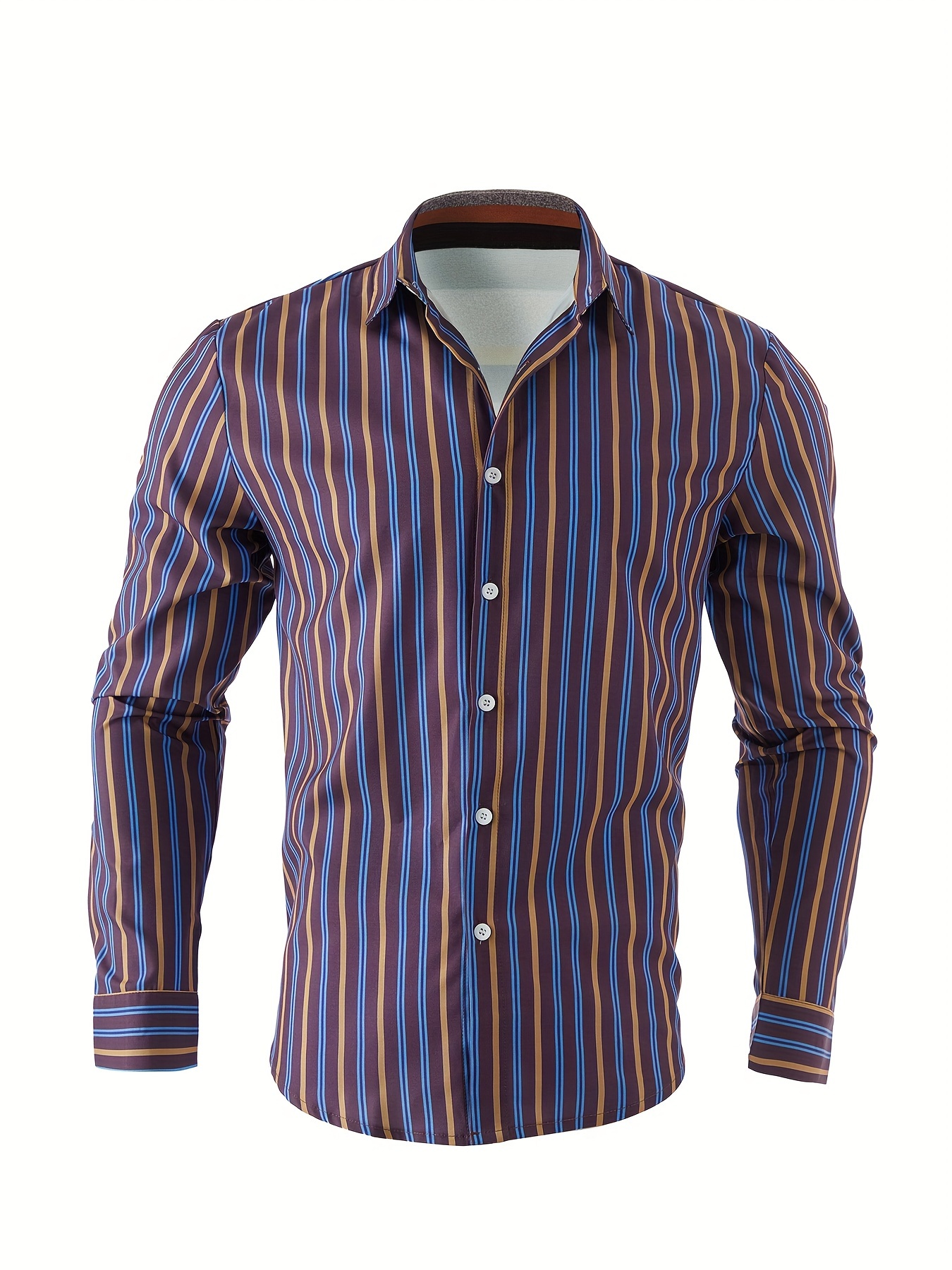mens classic design striped long sleeve button up shirt for business occasions spring fall mens clothing details 5