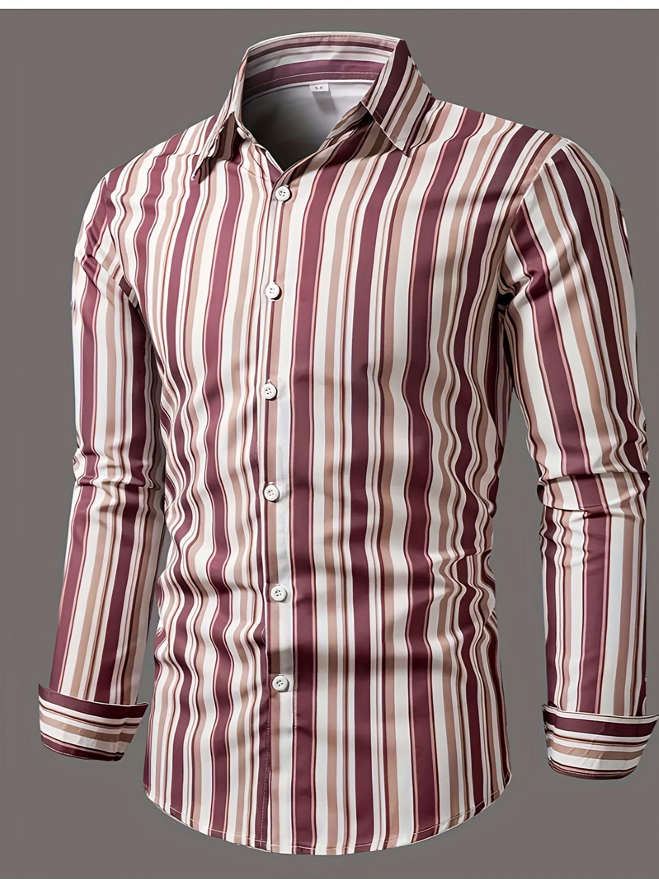 mens classic design striped long sleeve button up shirt for business occasions spring fall mens clothing details 10