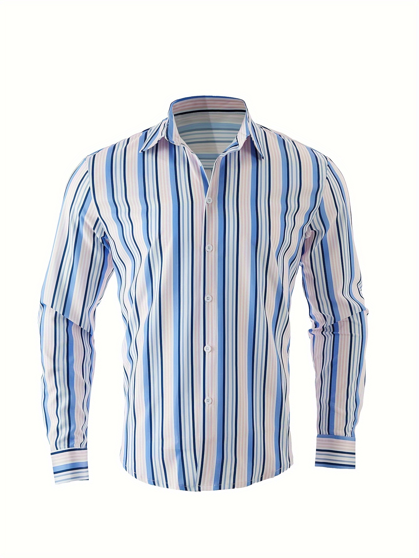 mens classic design striped long sleeve button up shirt for business occasions spring fall mens clothing details 25