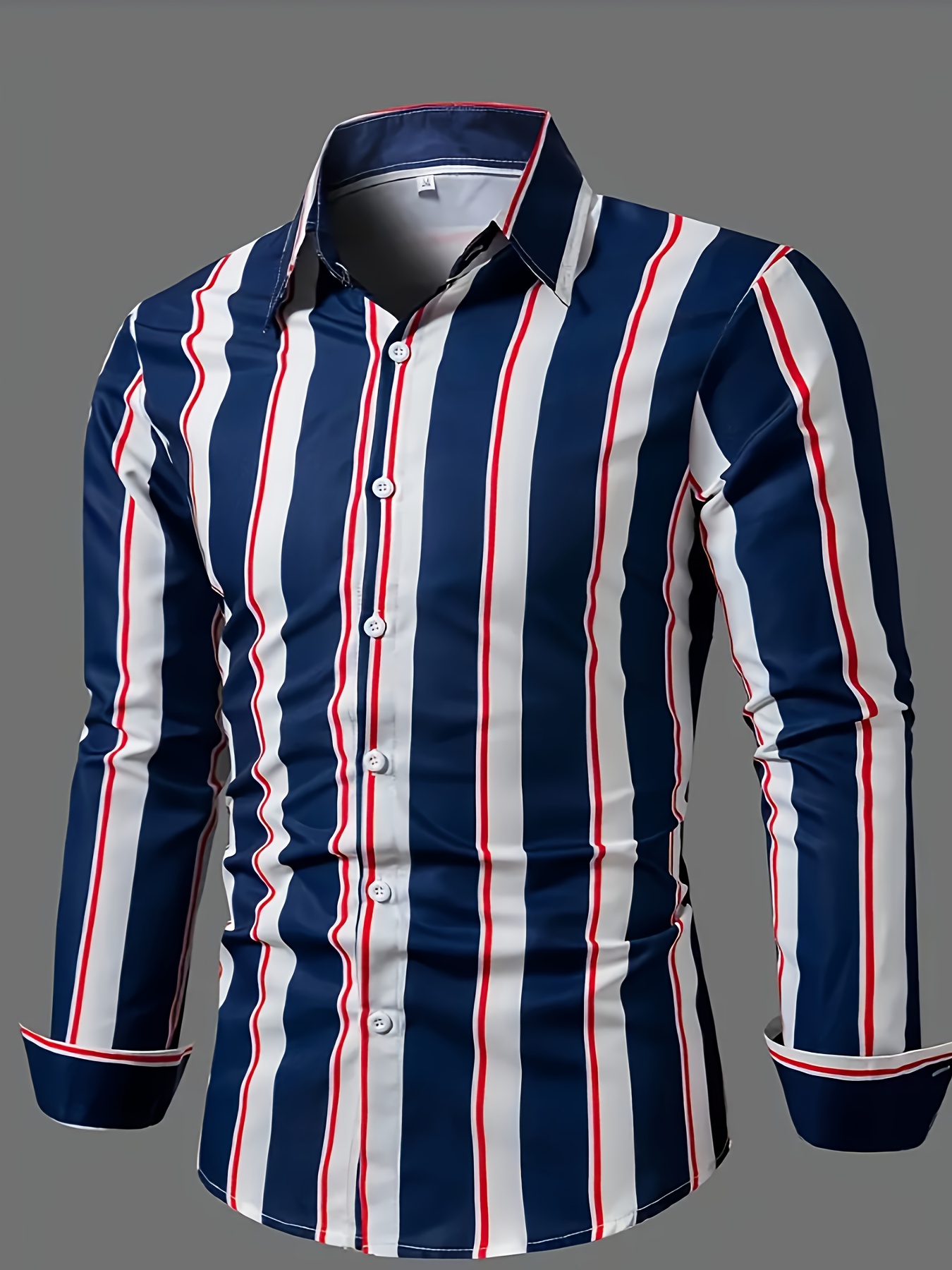 mens classic design striped long sleeve button up shirt for business occasions spring fall mens clothing details 31