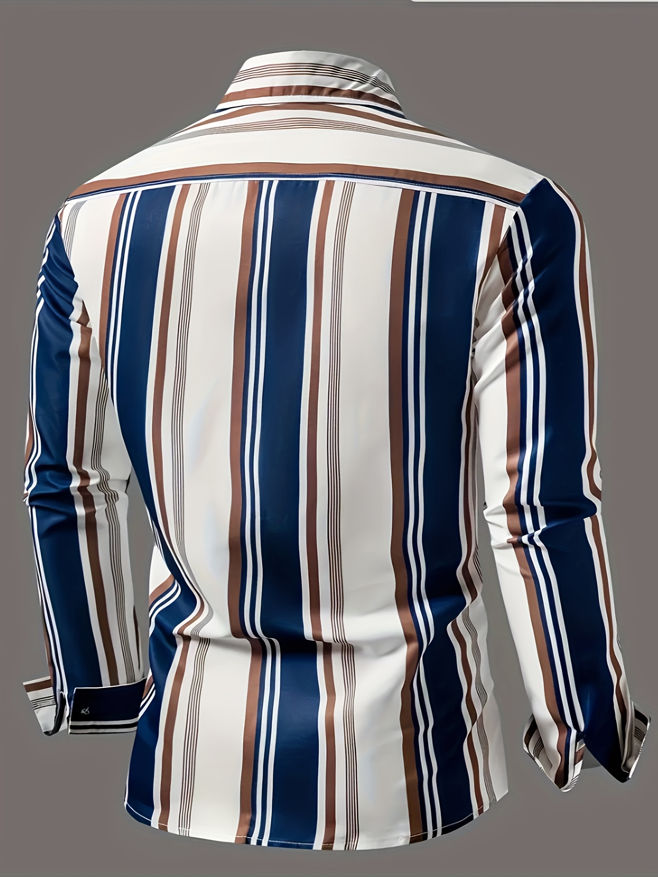 mens classic design striped long sleeve button up shirt for business occasions spring fall mens clothing details 35