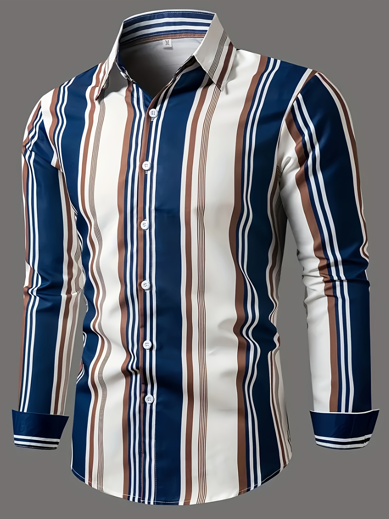 mens classic design striped long sleeve button up shirt for business occasions spring fall mens clothing details 36