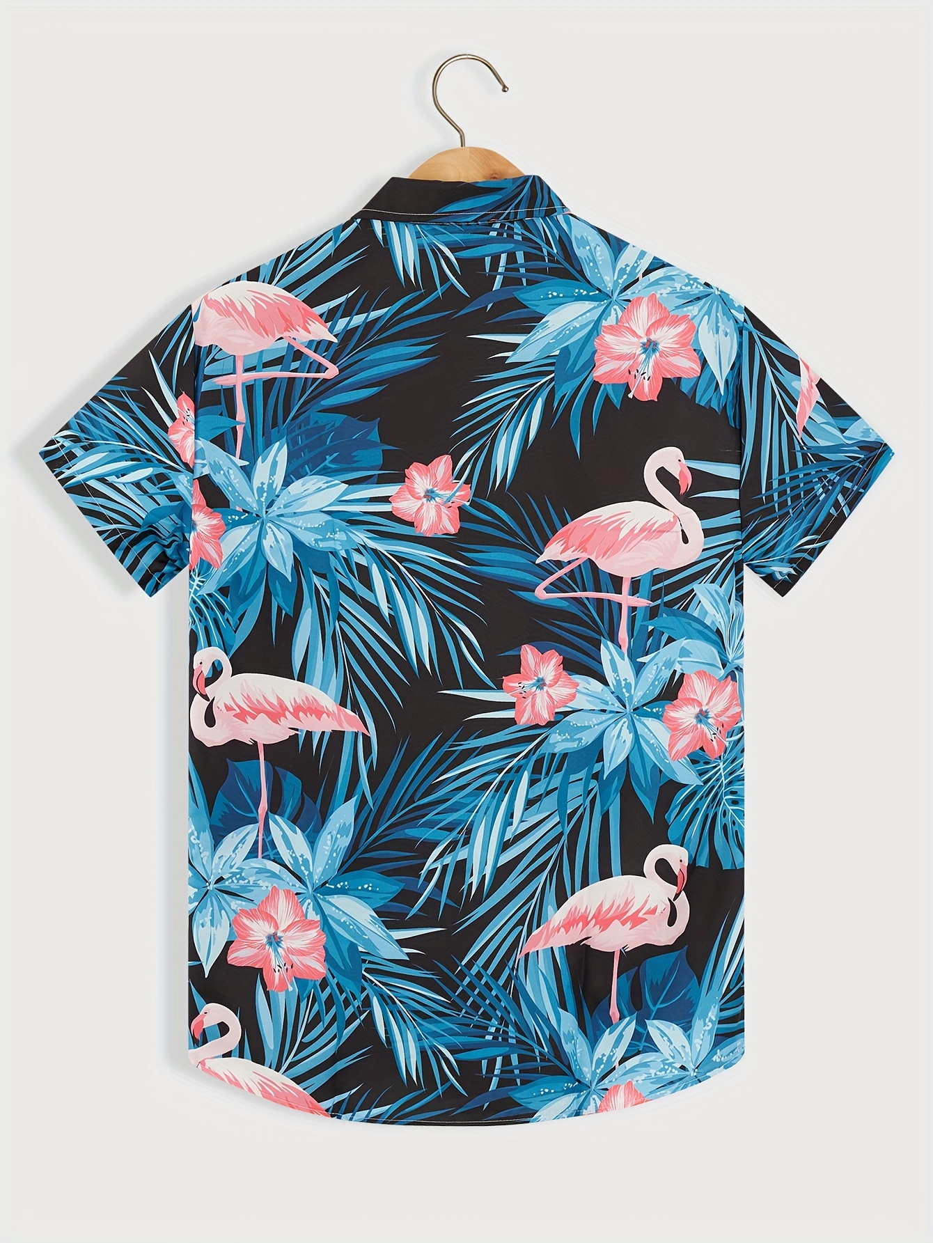trendy flamingo print mens casual short sleeve hawaiian shirt mens shirt for summer vacation resort tops for men gift for men details 1