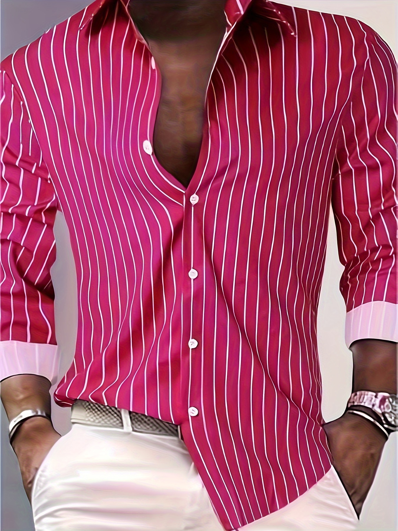 casual striped mens daily thin long sleeve button up shirt for spring summer outdoor gift for men details 6