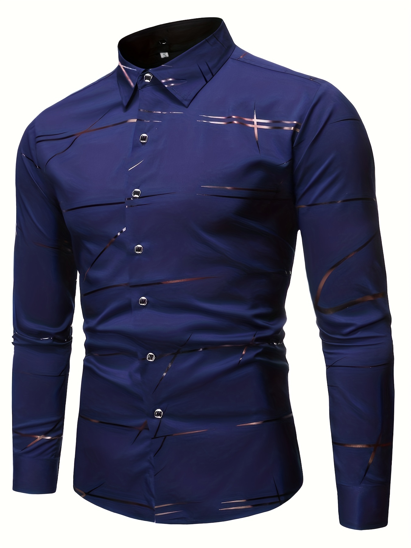 mens casual navy blue slim shirt details 5