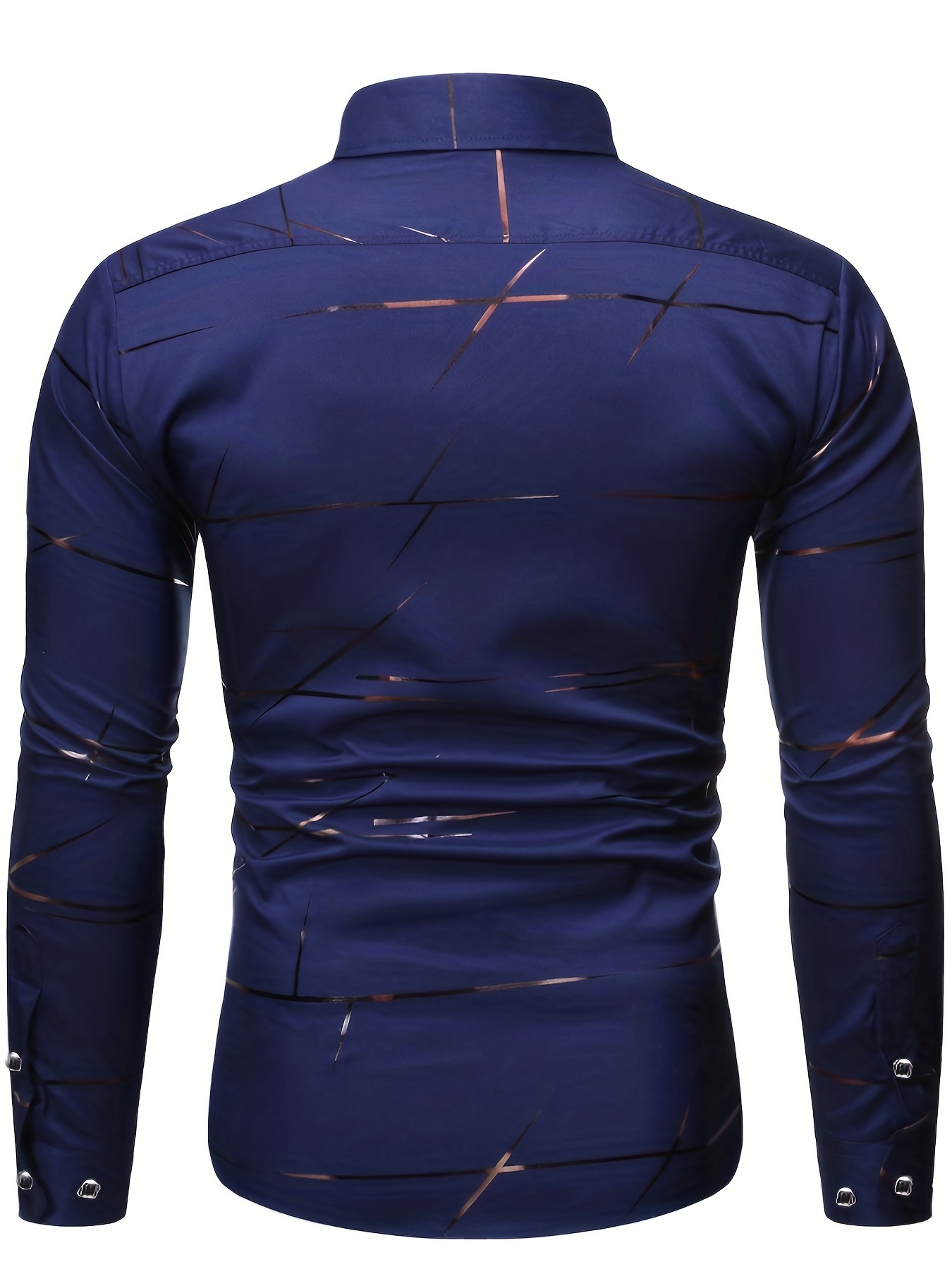 mens casual navy blue slim shirt details 6