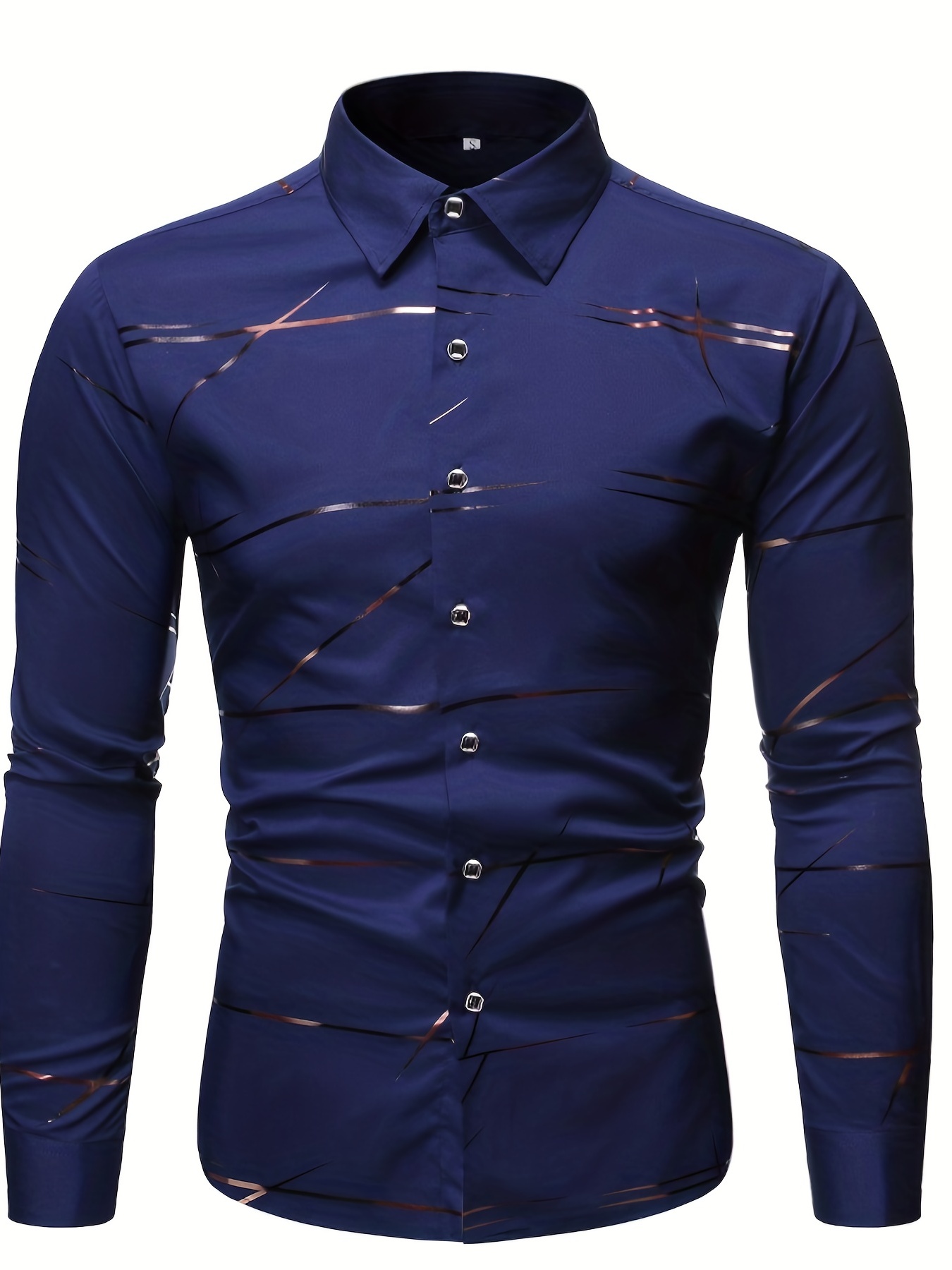 mens casual navy blue slim shirt details 7