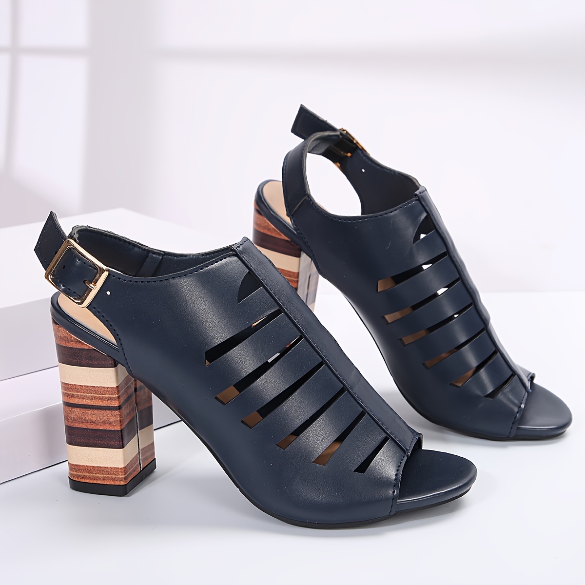 heeled sandals, womens block heeled sandals fashion open toe dress pumps comfortable buckle strap heels details 3