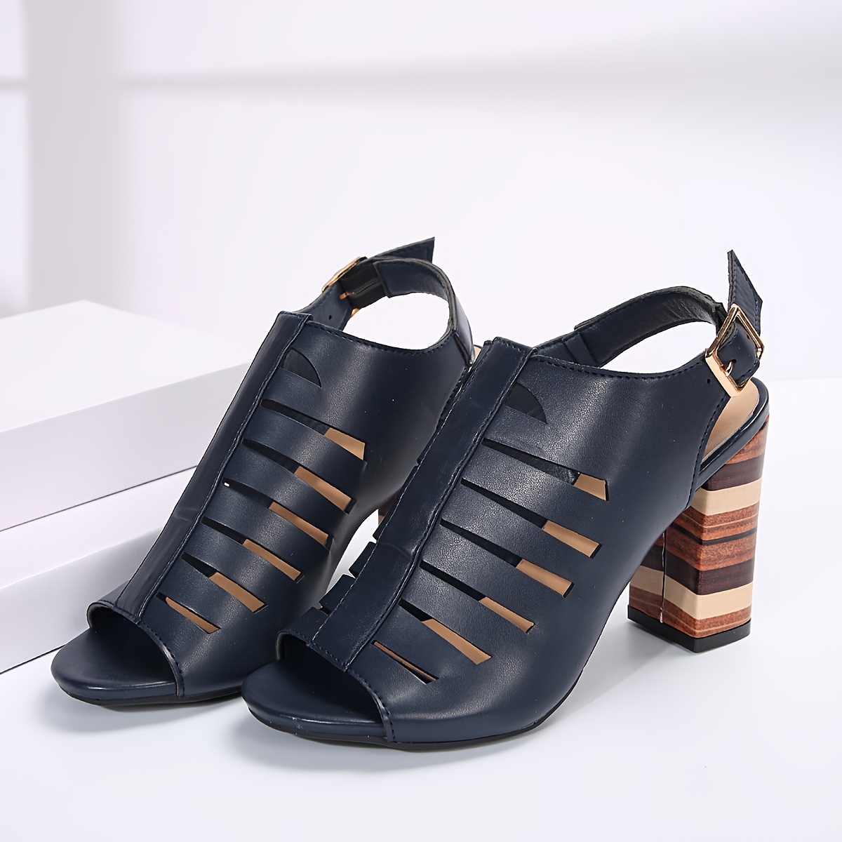 heeled sandals, womens block heeled sandals fashion open toe dress pumps comfortable buckle strap heels details 4