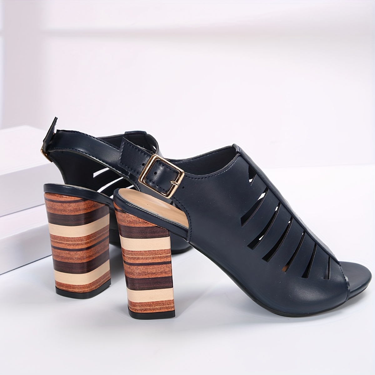 heeled sandals, womens block heeled sandals fashion open toe dress pumps comfortable buckle strap heels details 5