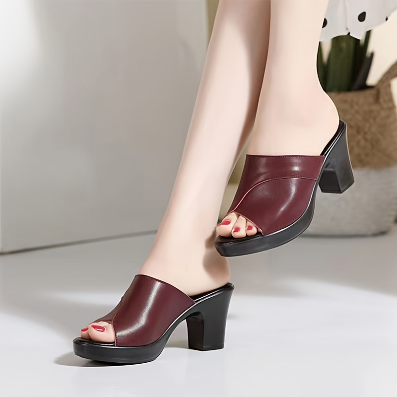womens contrast color chunky heel sandals fashion open toe dress pumps stylish slip on heels details 0