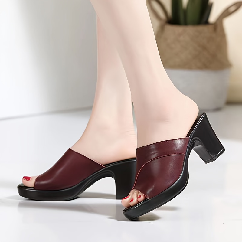 womens contrast color chunky heel sandals fashion open toe dress pumps stylish slip on heels details 1