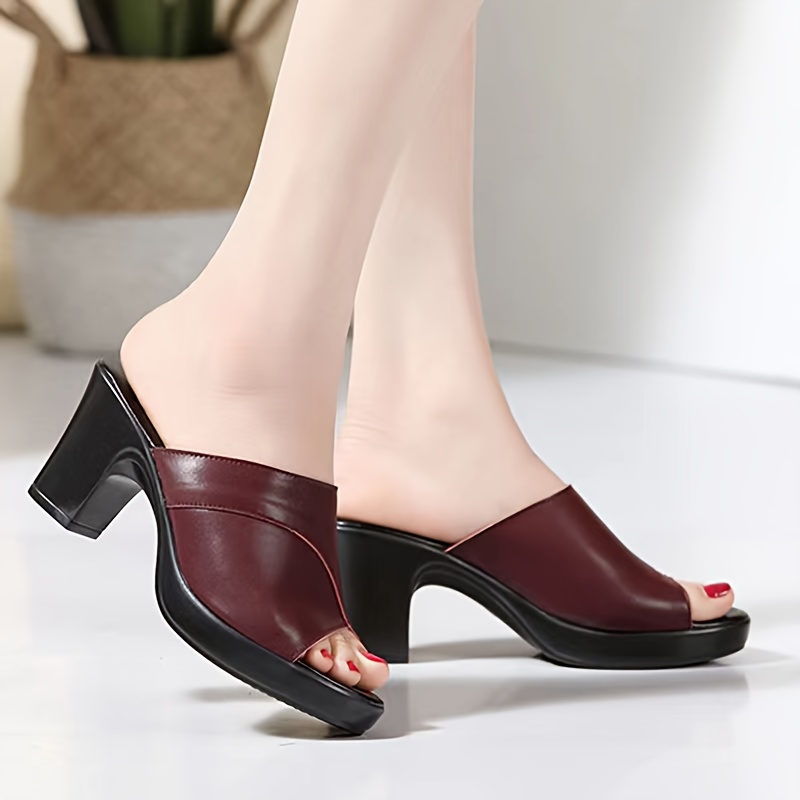 womens contrast color chunky heel sandals fashion open toe dress pumps stylish slip on heels details 2