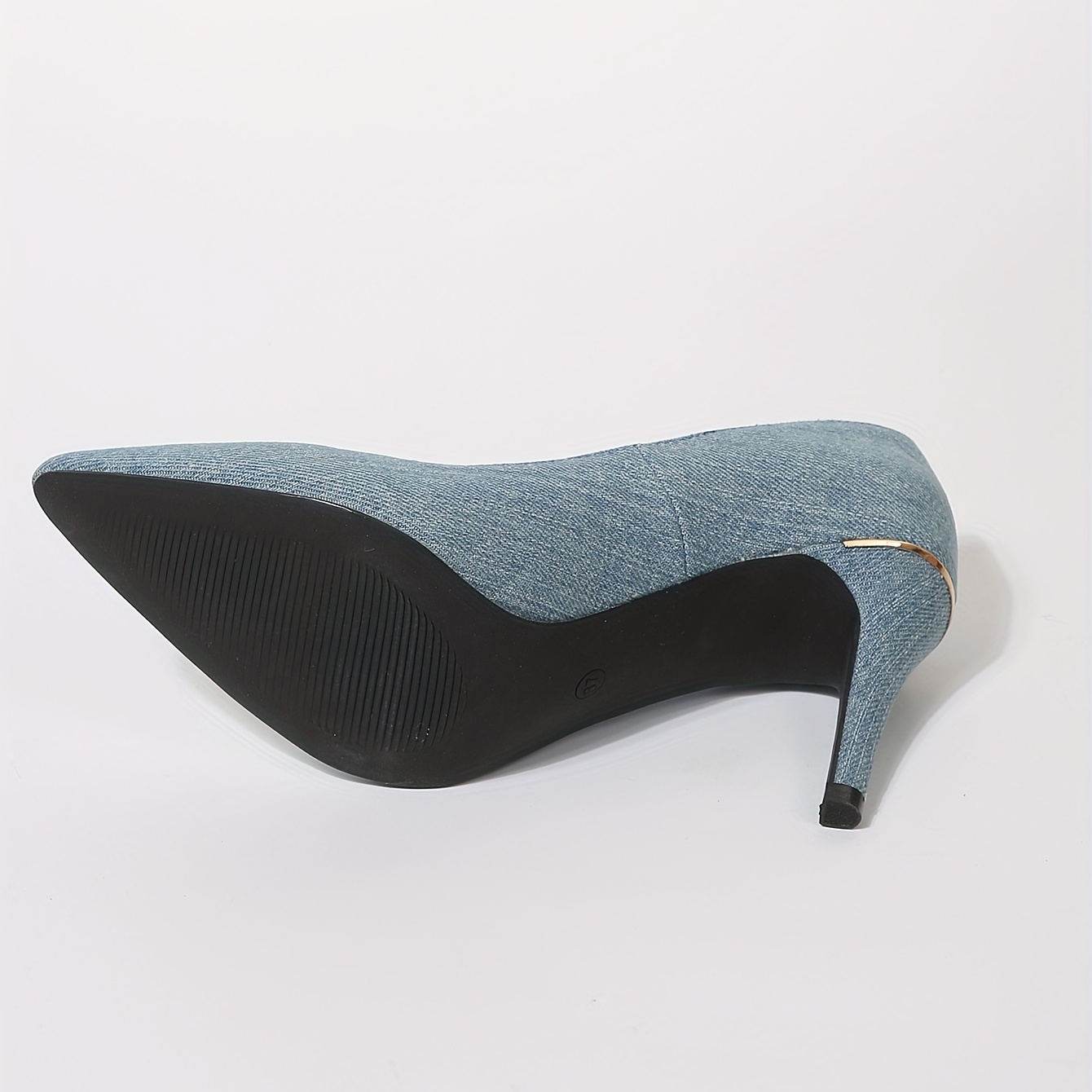 womens blue denim stiletto heels elegant point toe dress pumps fashion slip on heels details 2