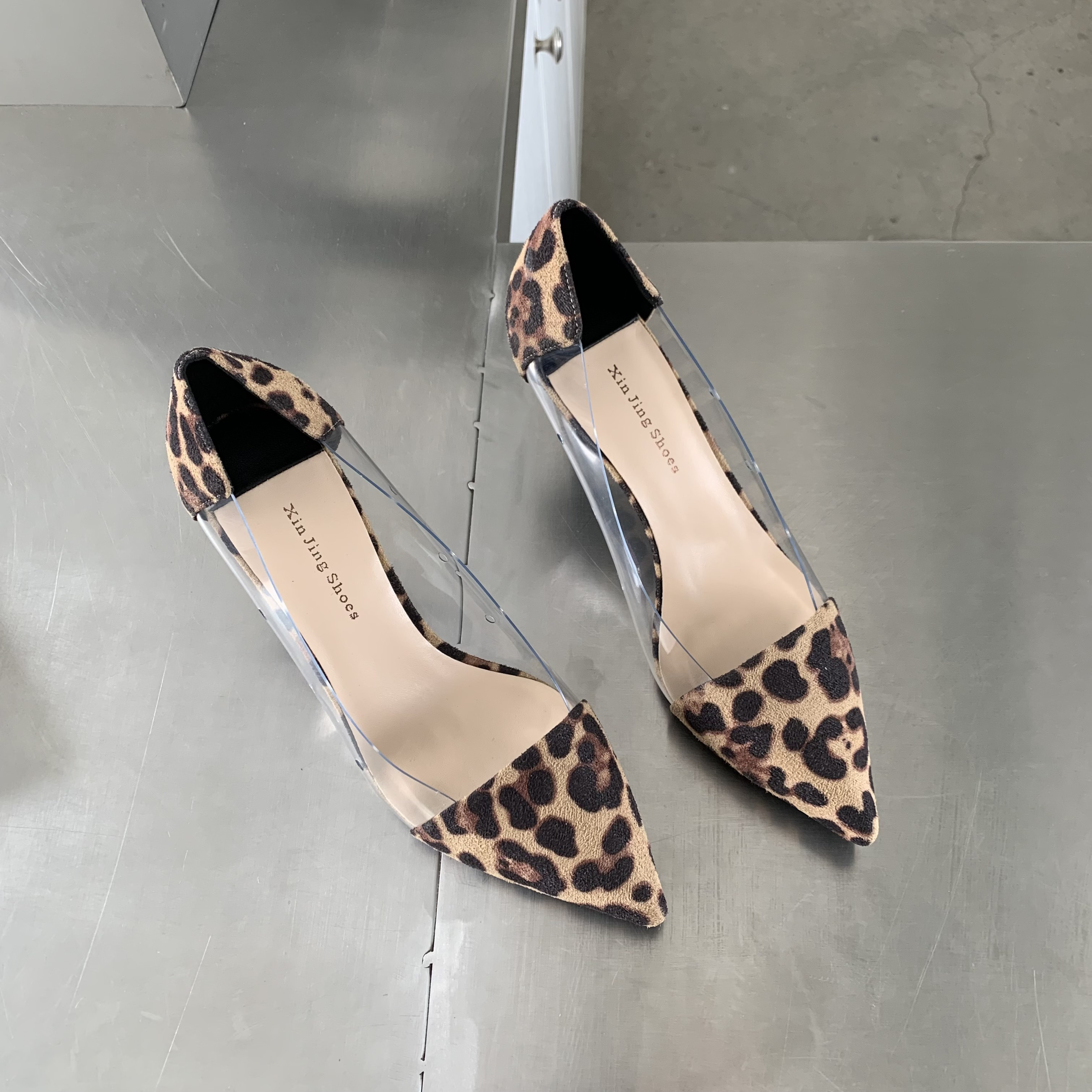 womens stiletto heeled shoes trendy point toe transparent pumps breathable slip on pumps details 0
