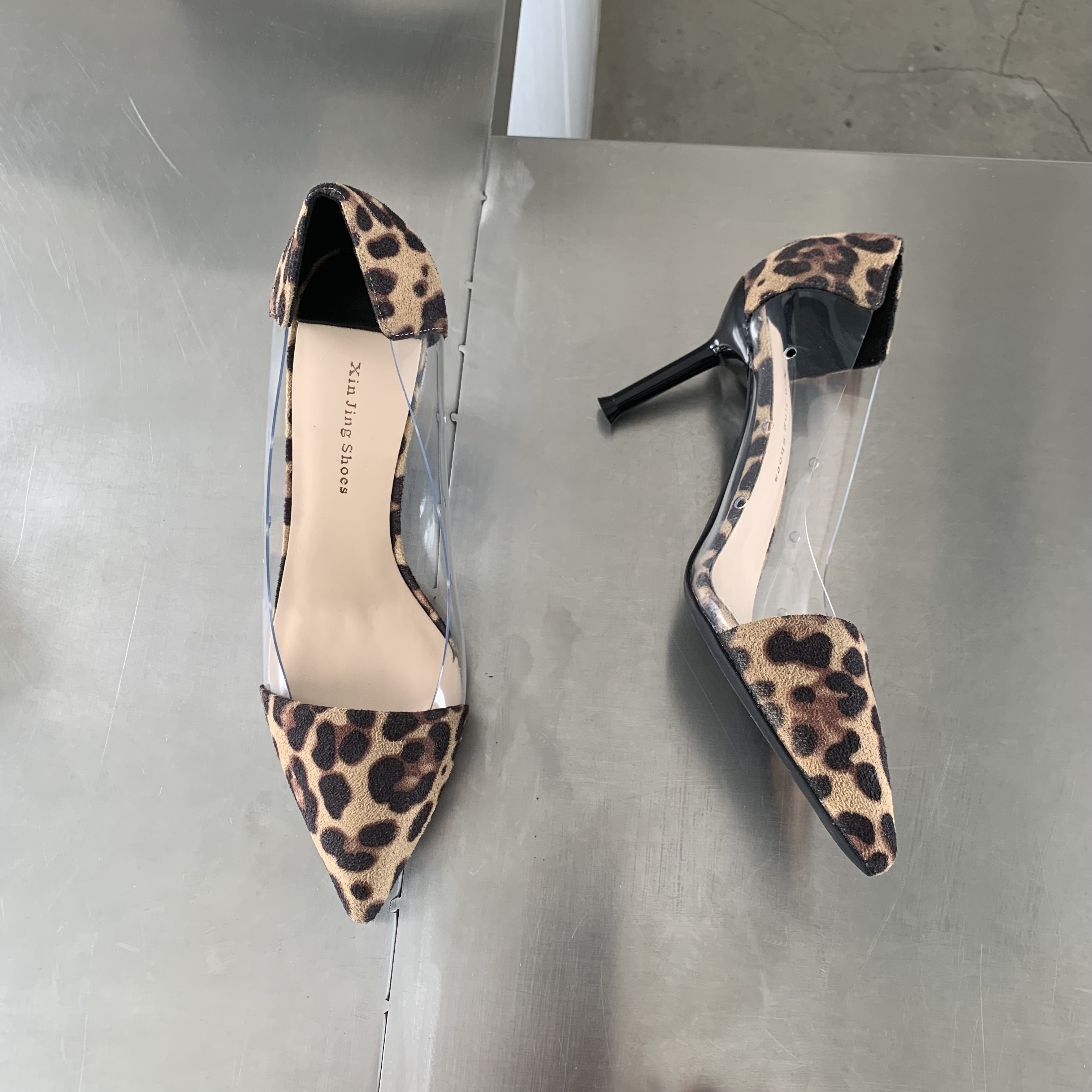 womens stiletto heeled shoes trendy point toe transparent pumps breathable slip on pumps details 1