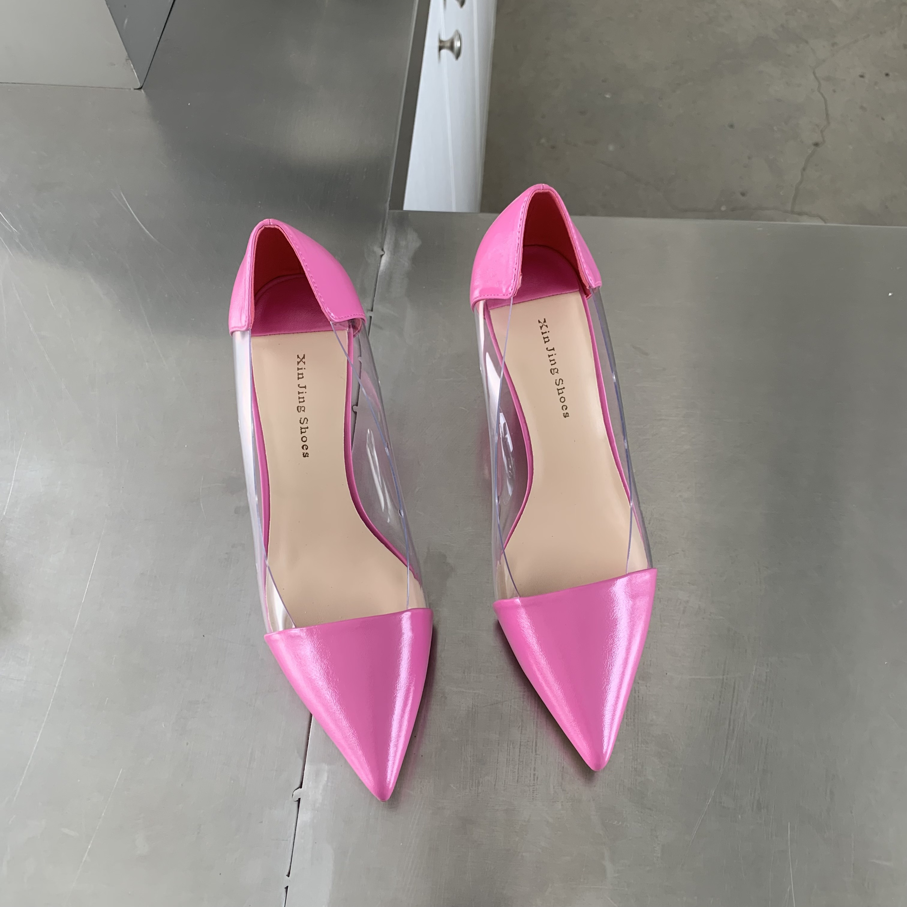 womens stiletto heeled shoes trendy point toe transparent pumps breathable slip on pumps details 3