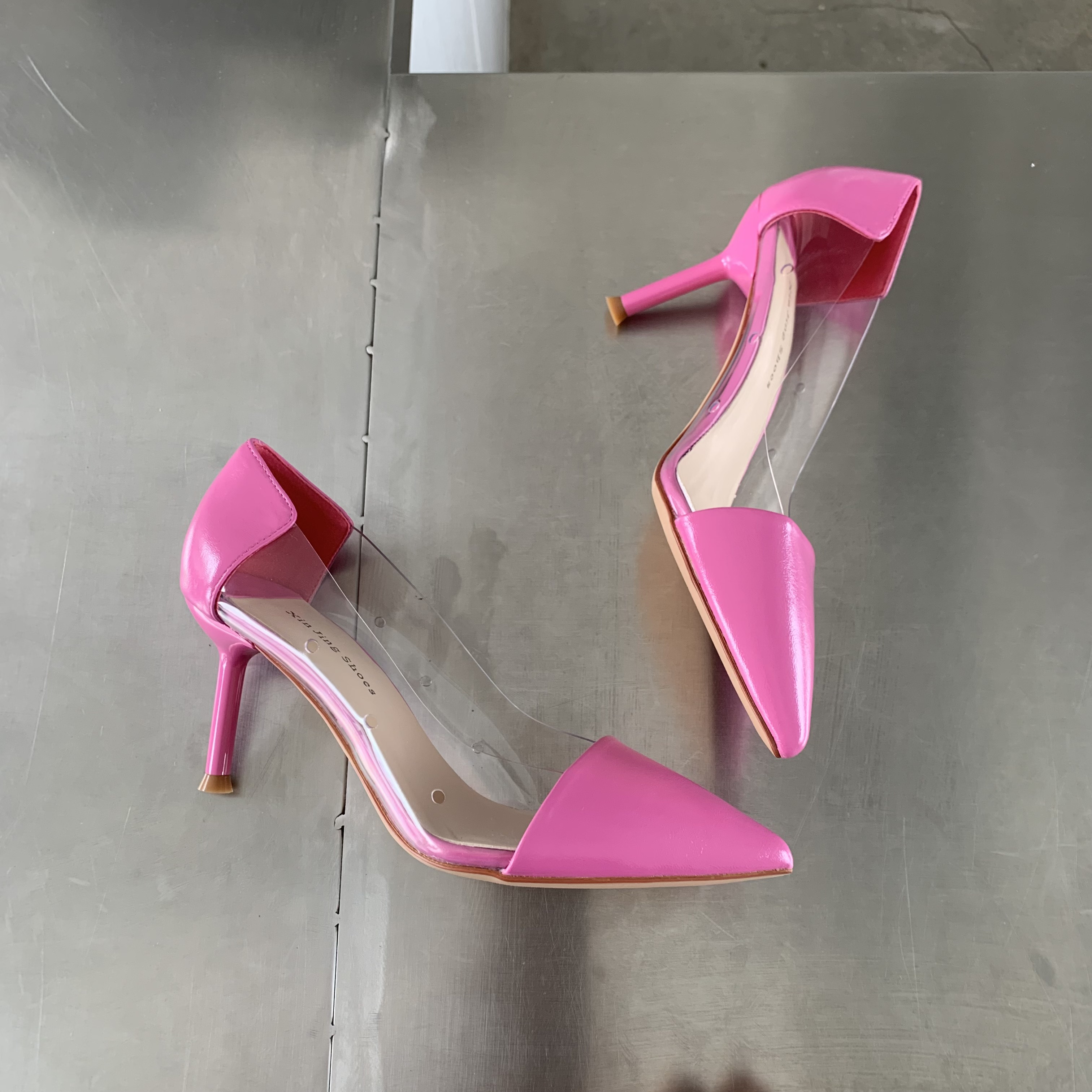 womens stiletto heeled shoes trendy point toe transparent pumps breathable slip on pumps details 4