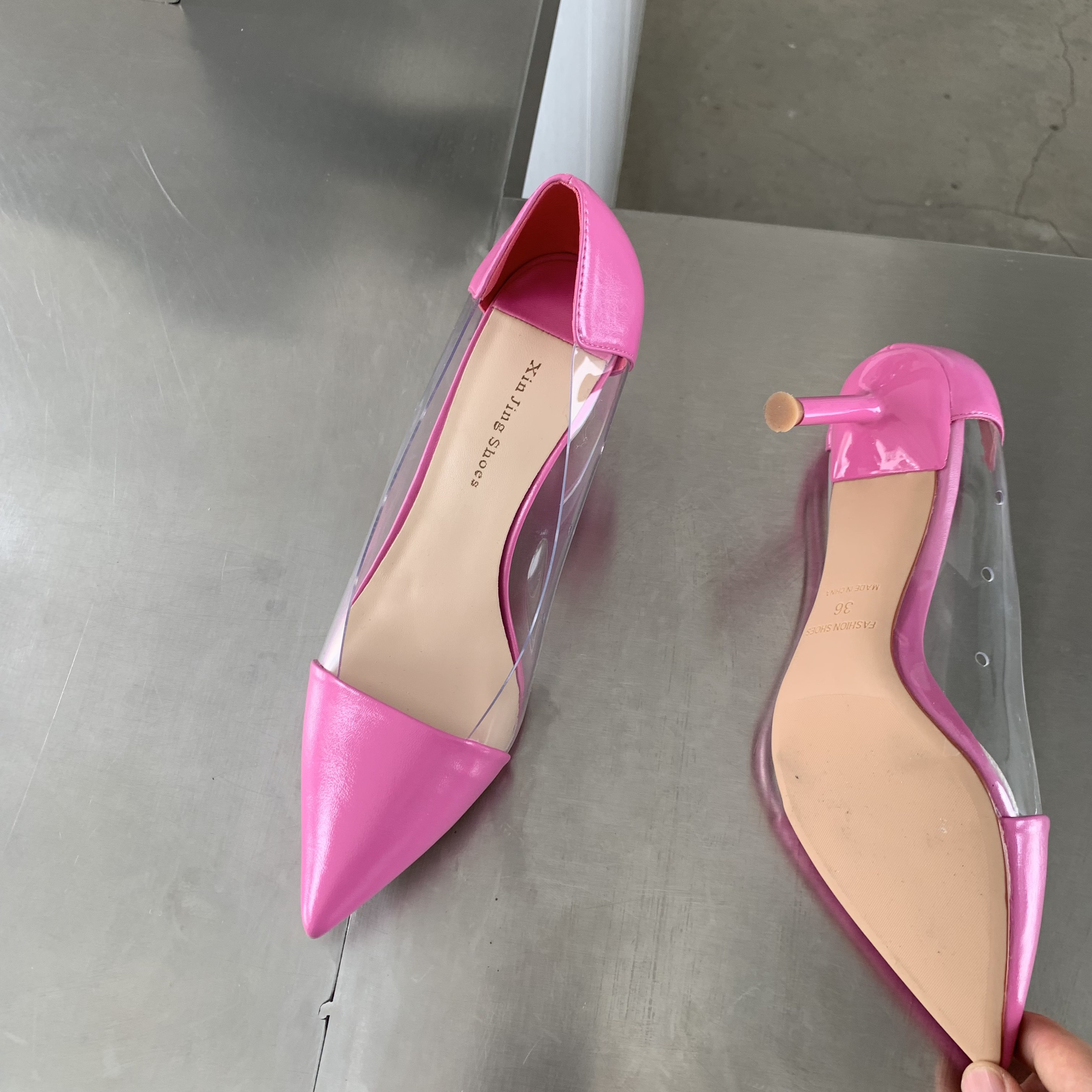 womens stiletto heeled shoes trendy point toe transparent pumps breathable slip on pumps details 5