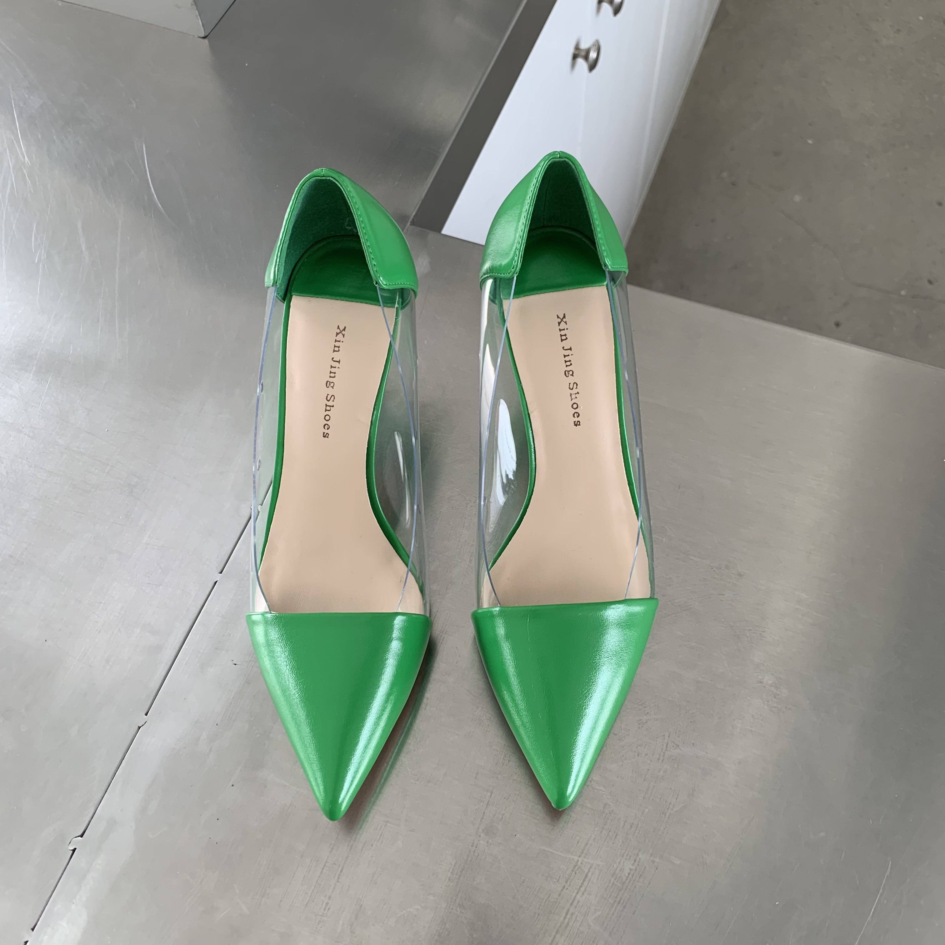 womens stiletto heeled shoes trendy point toe transparent pumps breathable slip on pumps details 6
