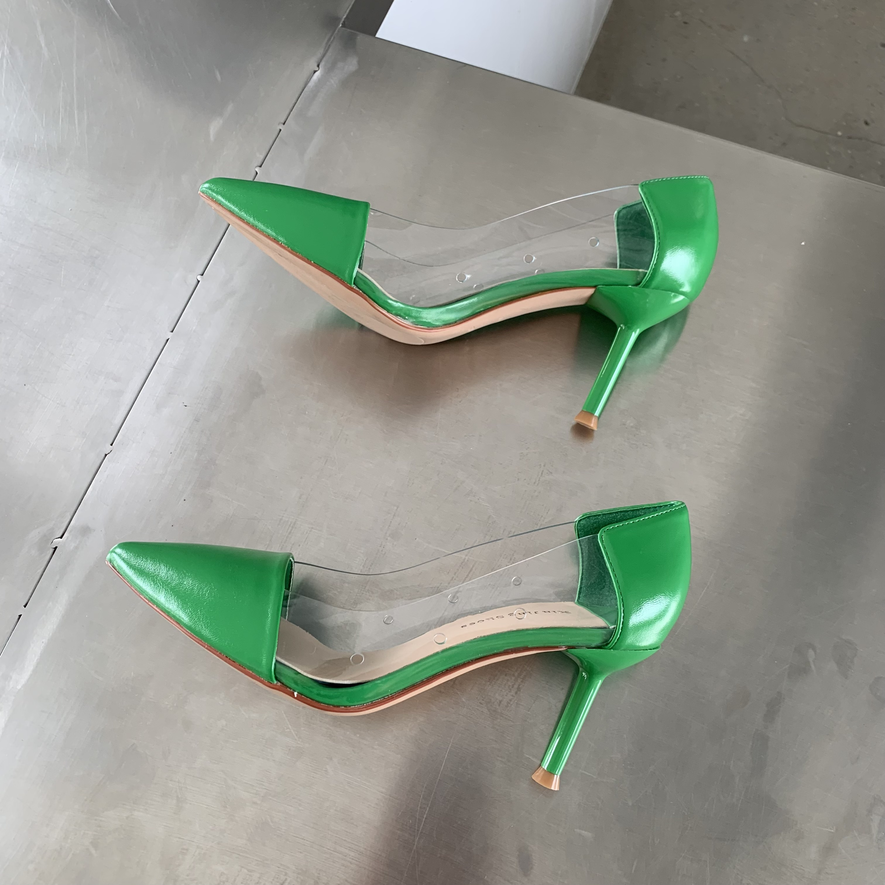 womens stiletto heeled shoes trendy point toe transparent pumps breathable slip on pumps details 7