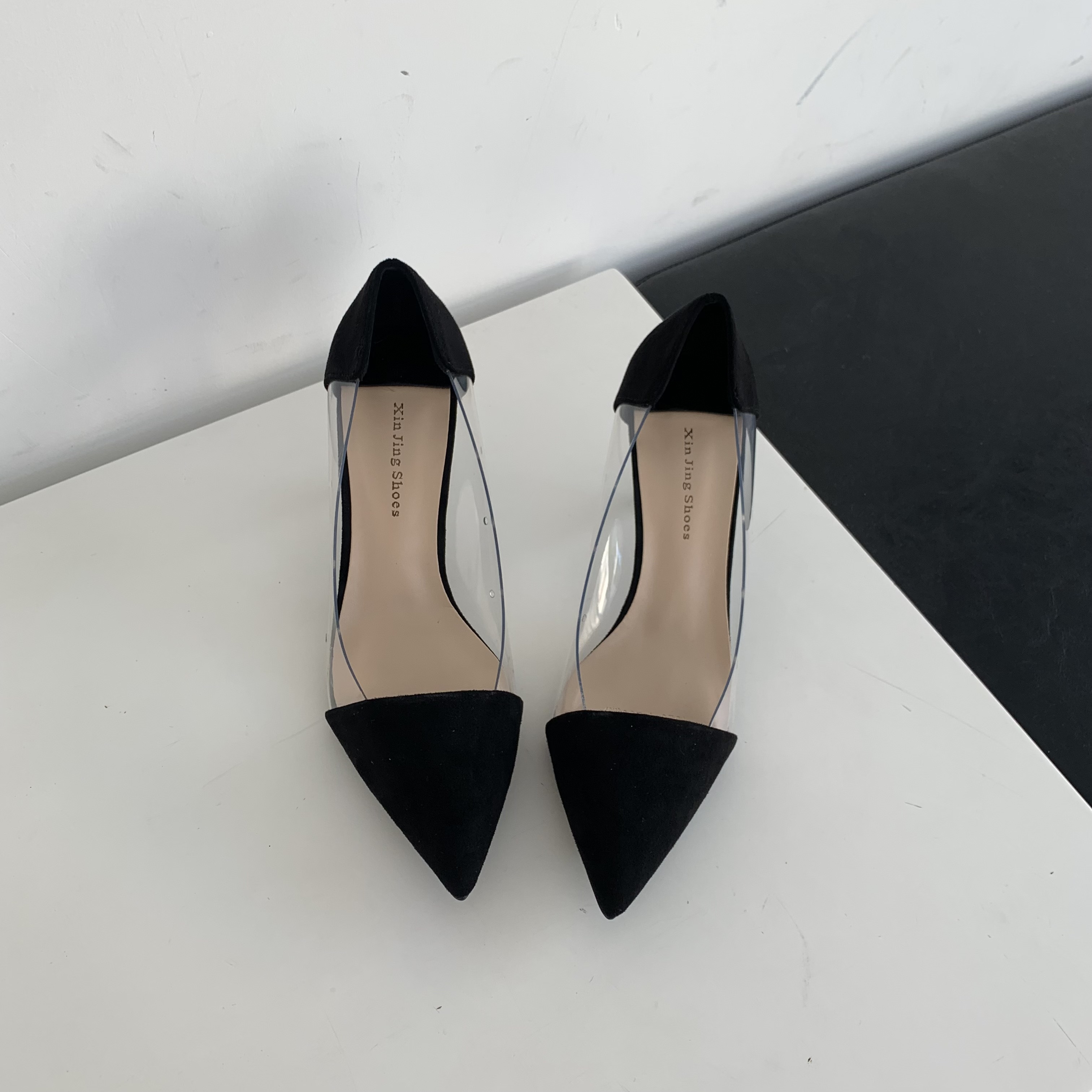 womens stiletto heeled shoes trendy point toe transparent pumps breathable slip on pumps details 8