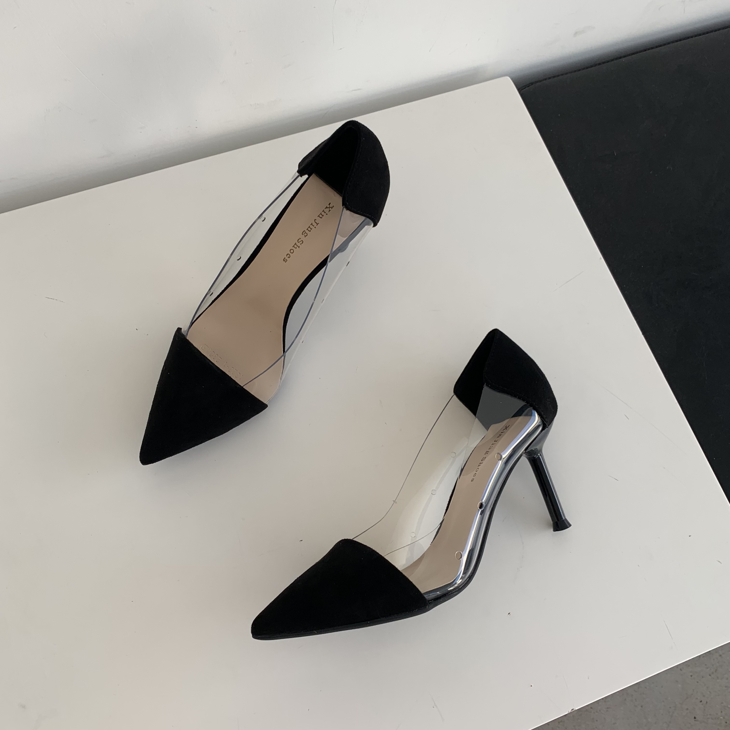 womens stiletto heeled shoes trendy point toe transparent pumps breathable slip on pumps details 9