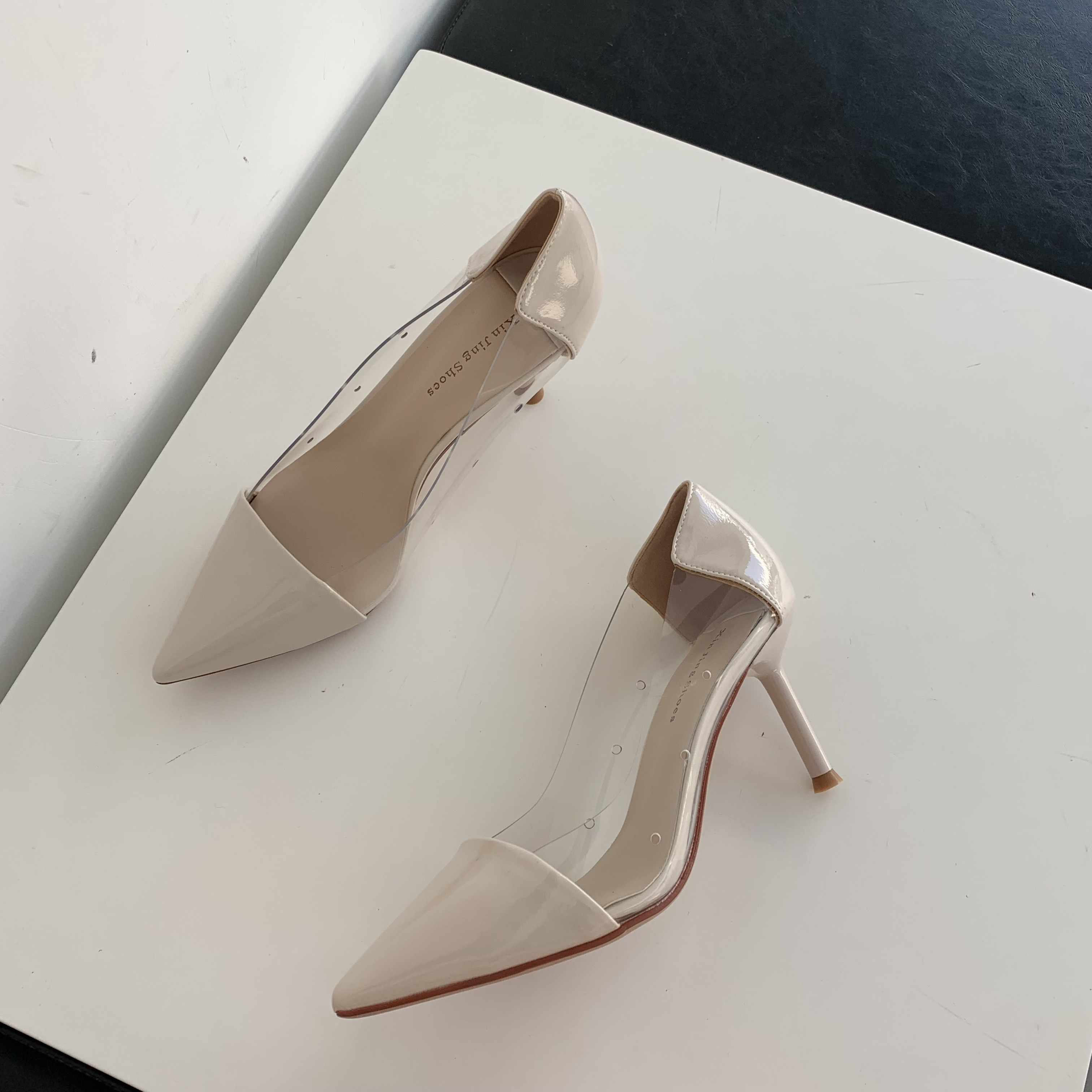 womens stiletto heeled shoes trendy point toe transparent pumps breathable slip on pumps details 10