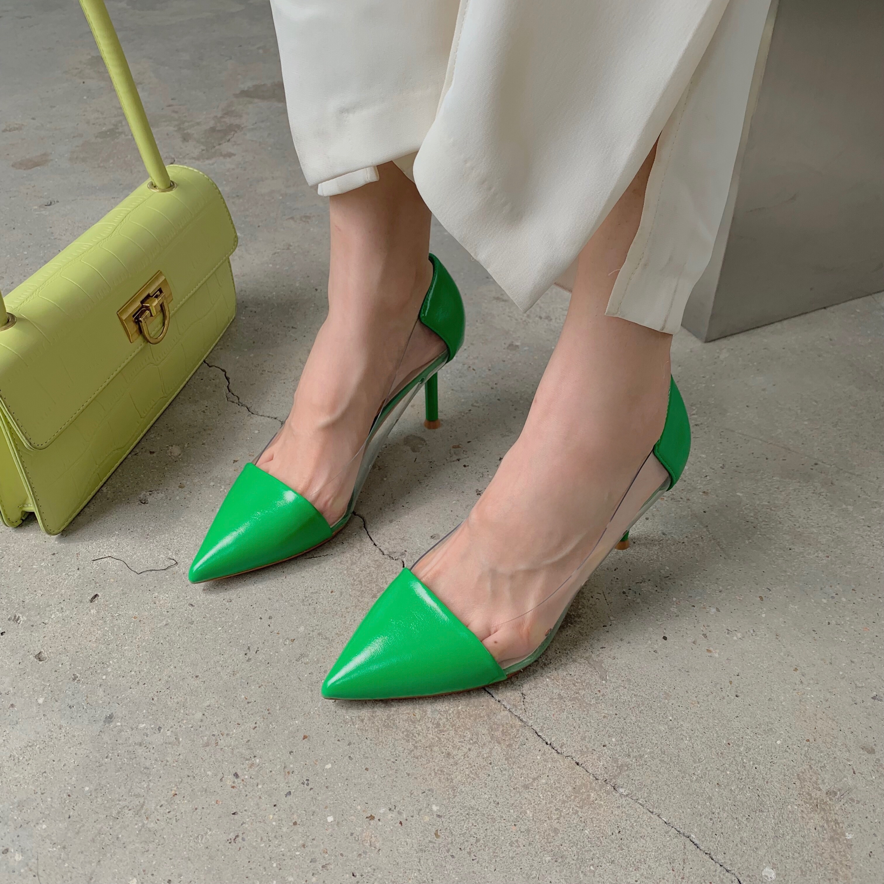 womens stiletto heeled shoes trendy point toe transparent pumps breathable slip on pumps details 17