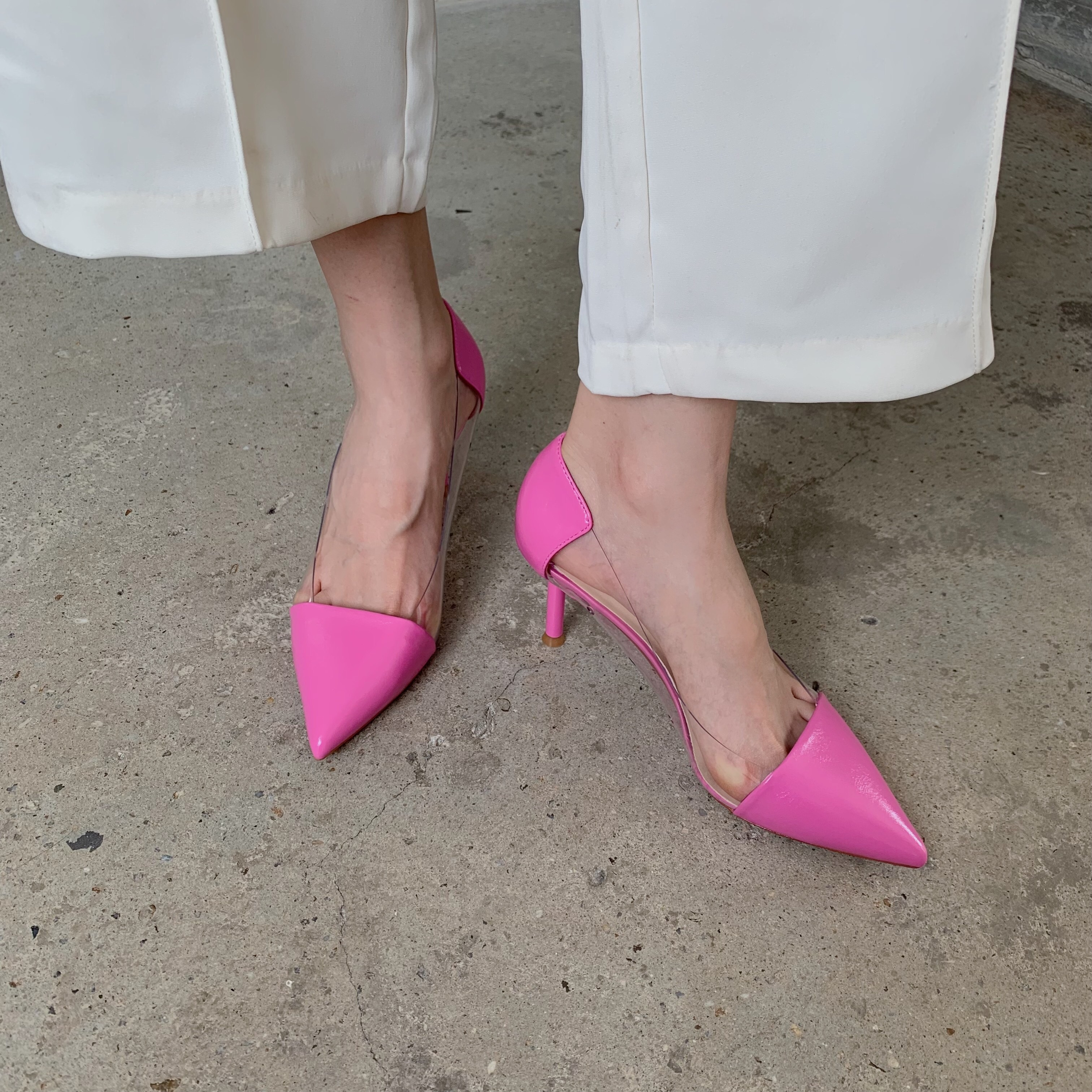 womens stiletto heeled shoes trendy point toe transparent pumps breathable slip on pumps details 19