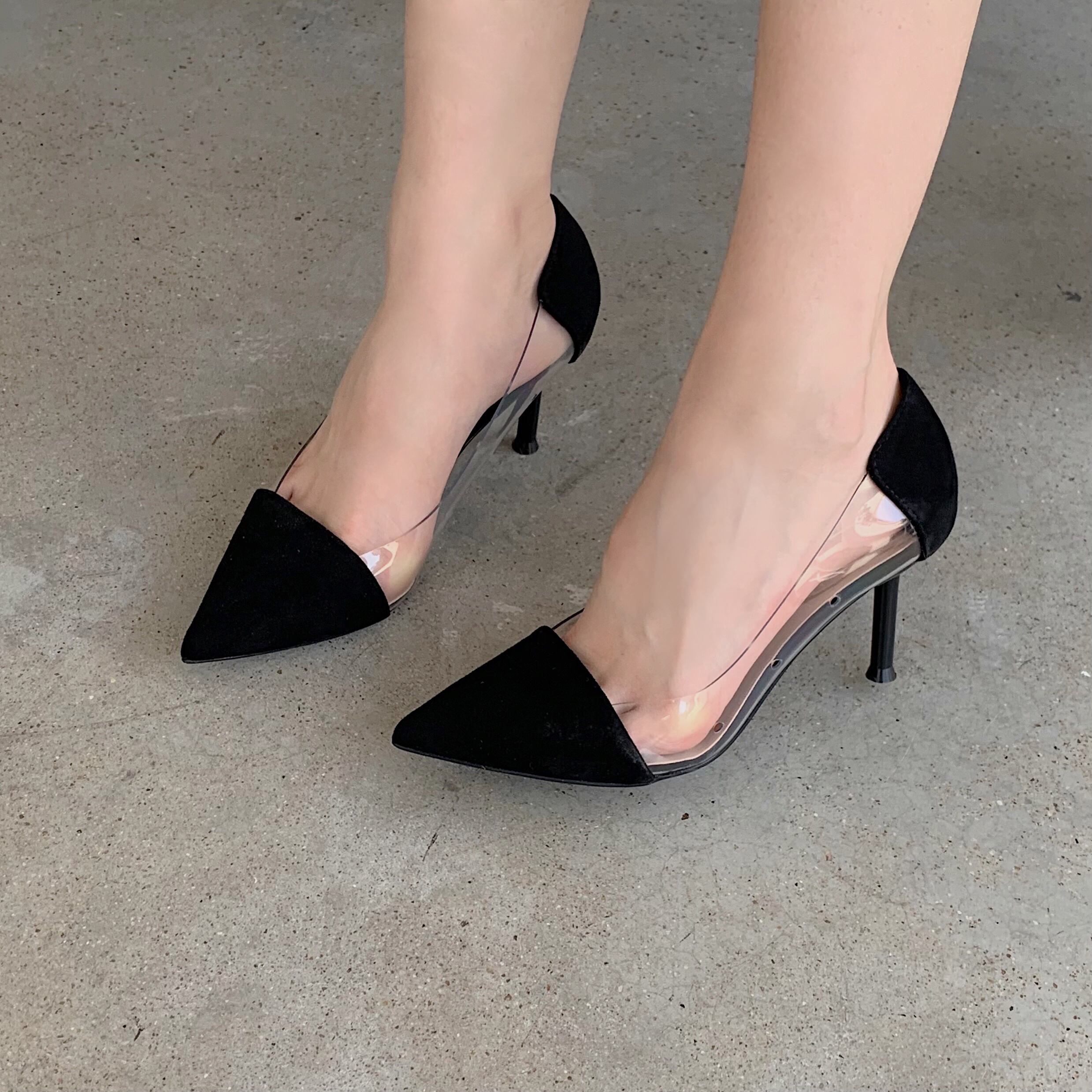 womens stiletto heeled shoes trendy point toe transparent pumps breathable slip on pumps details 22