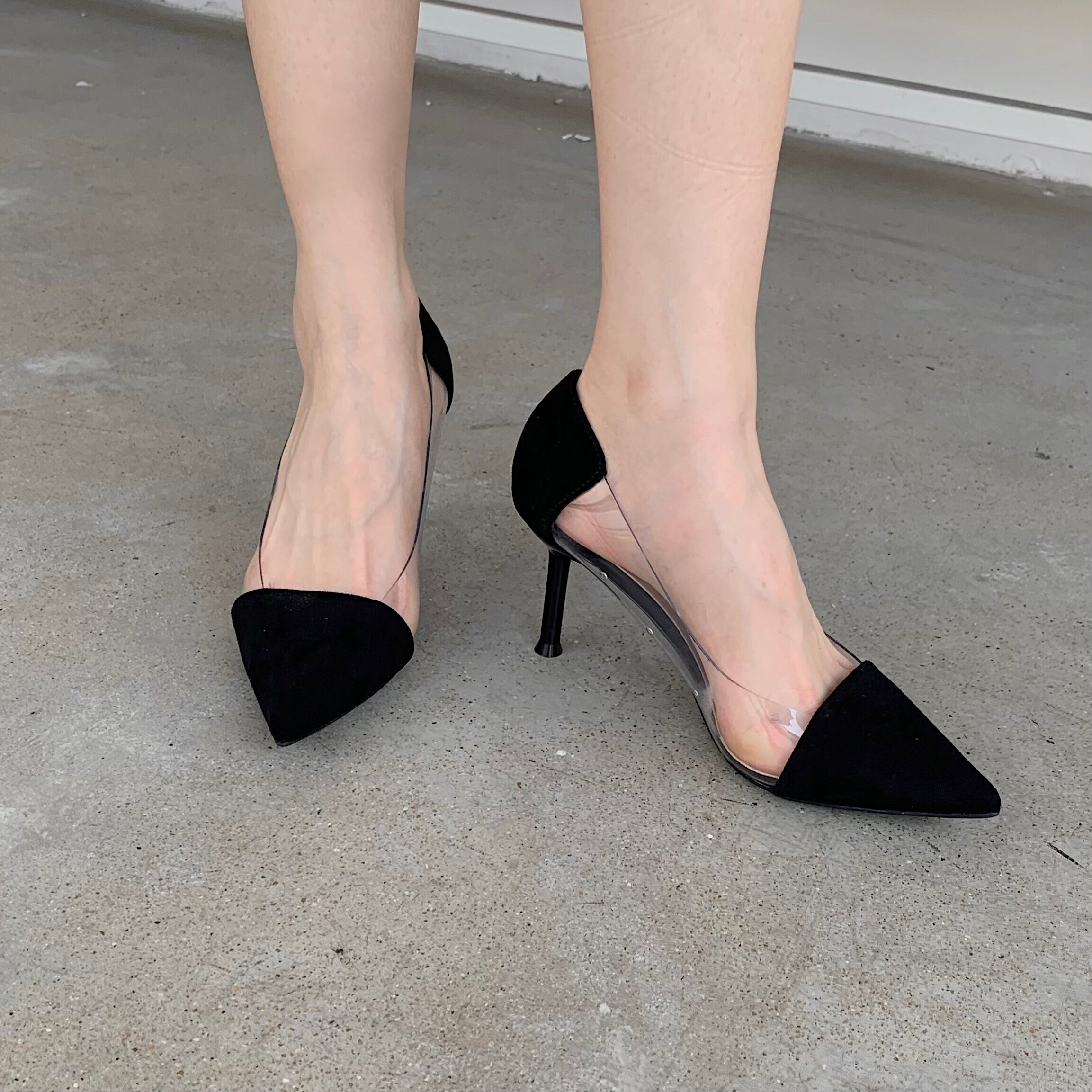 womens stiletto heeled shoes trendy point toe transparent pumps breathable slip on pumps details 24