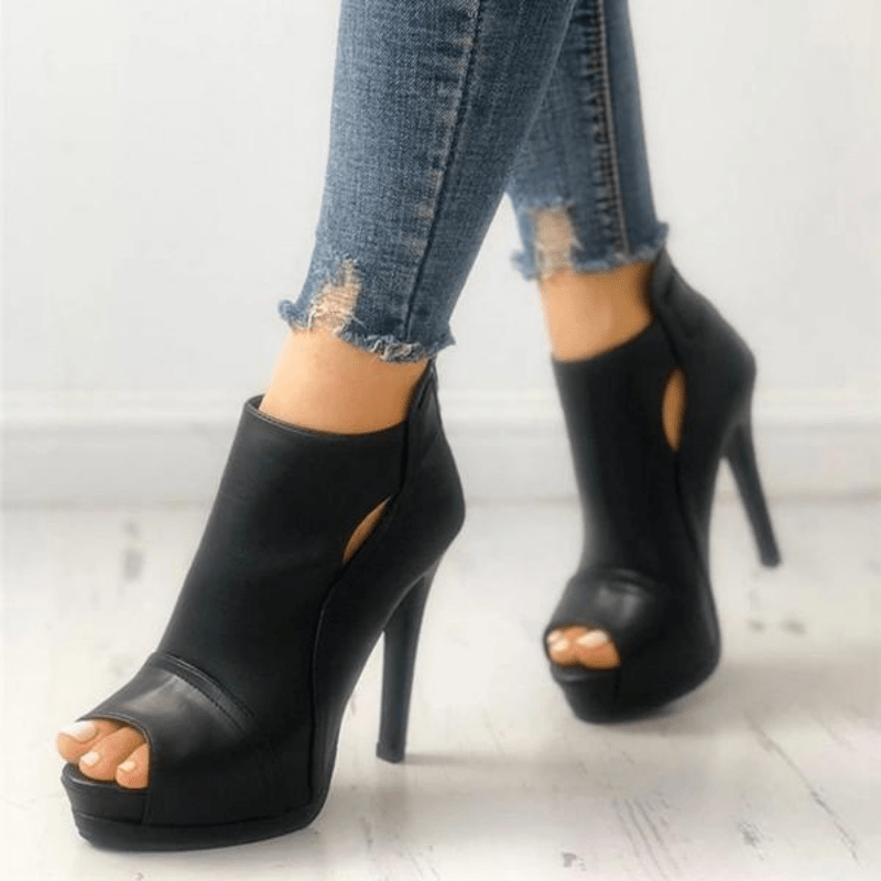 womens peep toe high heel ankle boots black cut out back zipper stiletto sandals party club shoes details 0
